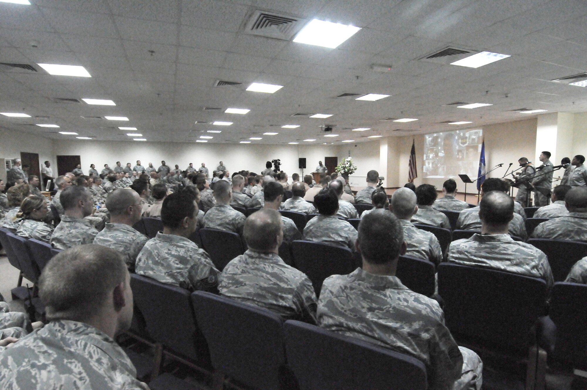 The 386th Air Expeditionary Wing held a memorial service to remember the life of Senior Airman Michael J. Hinkle II, 24, who died from a non-combat related incident March 16. (U.S. Air Force photo by Staff Sgt. Patrice Clarke)