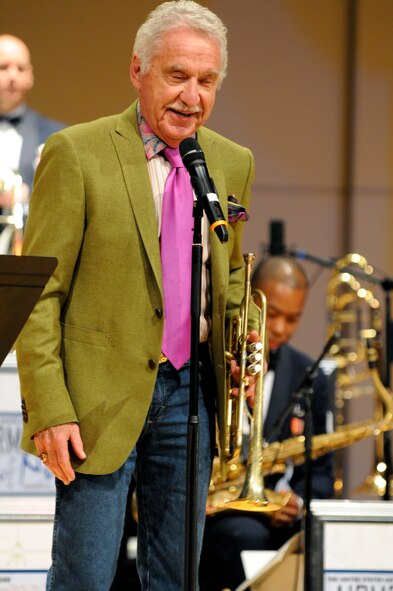 Doc Severinson, legendary jazz trumpeter and guest artist with the Airmen of Note, the premier jazz ensemble of the U.S. Air Force, tells the audience about when he wanted to join the military to perform with the jazz band March 19 at the University of Tennessee, Knoxville, Tenn. The Note is traveling through Virginia, Tennessee, Mississippi and Arkansas on its 2011 Spring Tour. (U.S. Air Force photo by Airman 1st Class Tabitha N. Haynes)