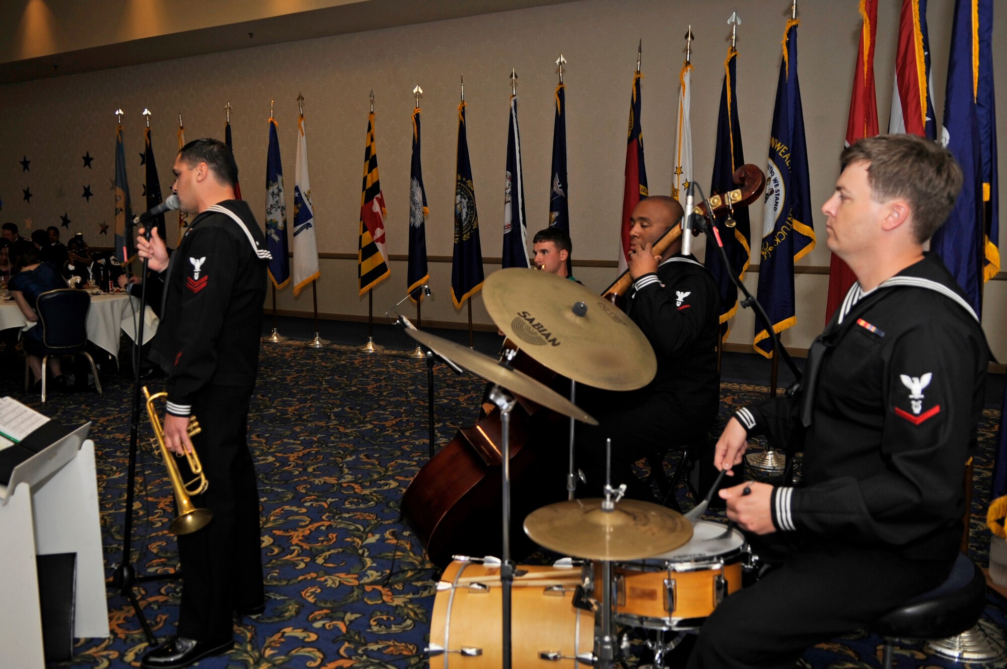 VANDENBERG AIR FORCE BASE, Calif. – Port Hueneme’s Navy Band provided jazz and swing music during the annual awards banquet for the 14th Air Force and Joint Functional Component Command for Space at the Pacific Coast Club here Friday, March 22, 2011.  (U.S. Air Force photo/Senior Airman Lael Huss)