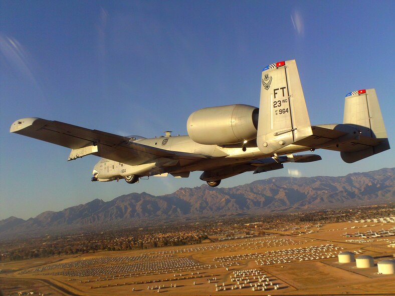 DAVIS-MONTHAN AIR FORCE BASE, Ariz.-- An A-10C Thunderbolt II flown by Maj. Dylan Thorpe, A-10 East Demonstration Team pilot, has the 23rd Wing displayed on the tail March 12. Major Thorpe flew the aircraft at the 2011 Air Combat Command Heritage Flight Conference. (Contributed photo) (RELEASED)