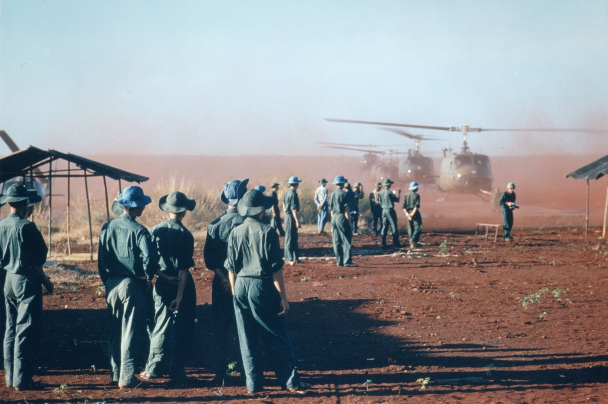 United Nations personnel observe the POW exchange at Loc Ninh, Feb. 1, 1973. (U.S. Air Force photo)