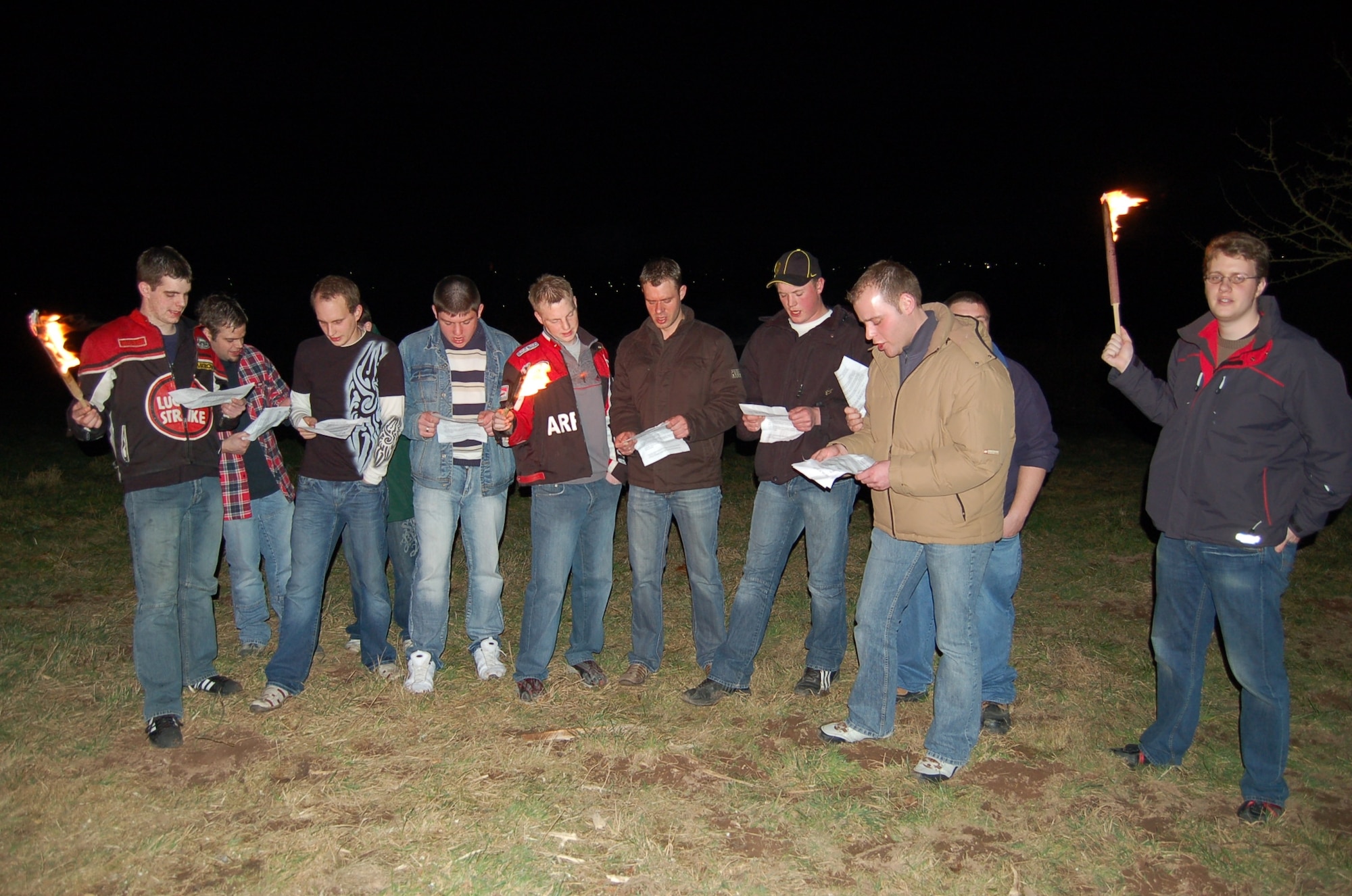 PREIST, Germany--The same people who lit the bonfire in Preist, a community located outside of Spangdahlem, stand in a circle and sing traditional spring songs and poetic rimes many of which were drafted by the young people’s ancestors hundreds of years ago.  (U.S. Air Force Photo/Iris Reiff)