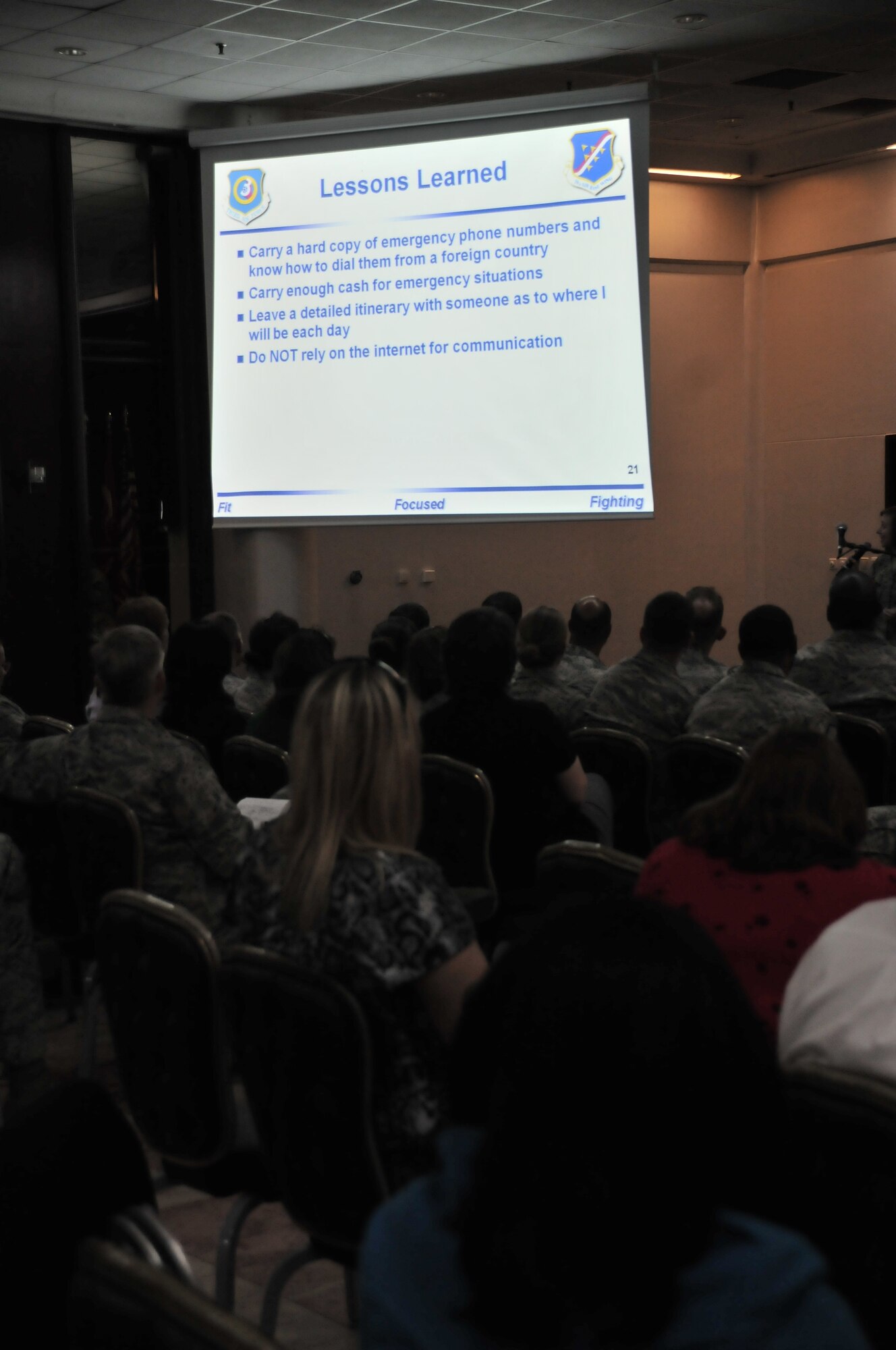 Members of Incirlik community listen to briefers during the 39th Air Base Wing town hall meeting March 15, 2011, at the Consolidated Club at Incirlik Air Base, Turkey.  Town hall meetings are held quarterly as a way for base leadership to address community concerns and receive feedback.  (U.S. Air Force photo by Staff Sergeant Alex Montes/Released)
