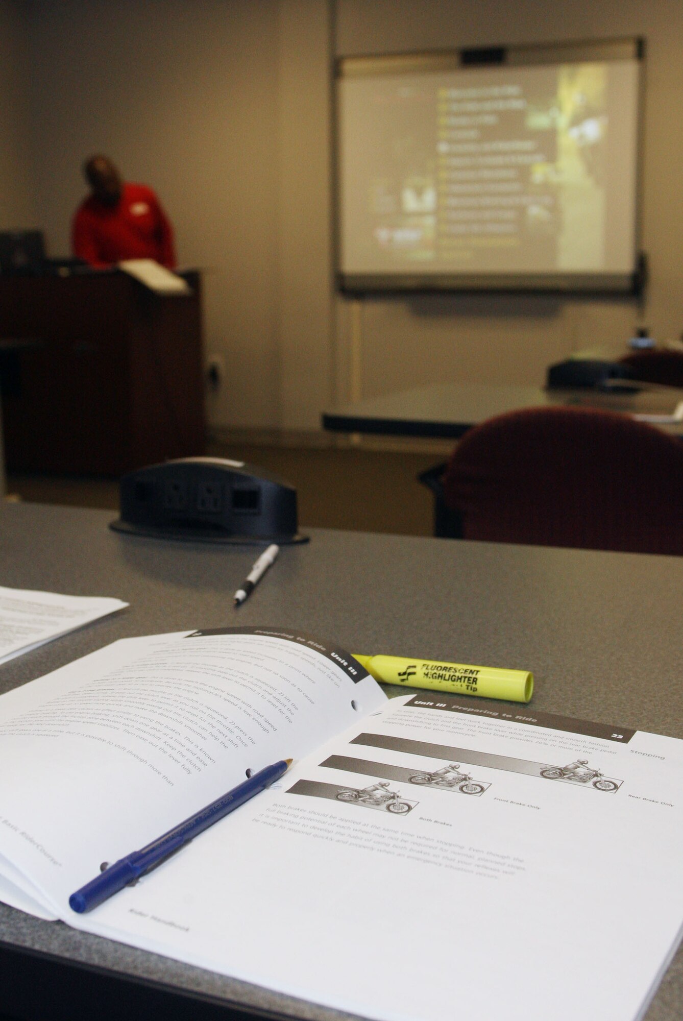 The Basic Riders Course begins the first day in the classroom where riders review valuable information critical operations and safety as well (U.S. Air Force Photo/Don Peek)