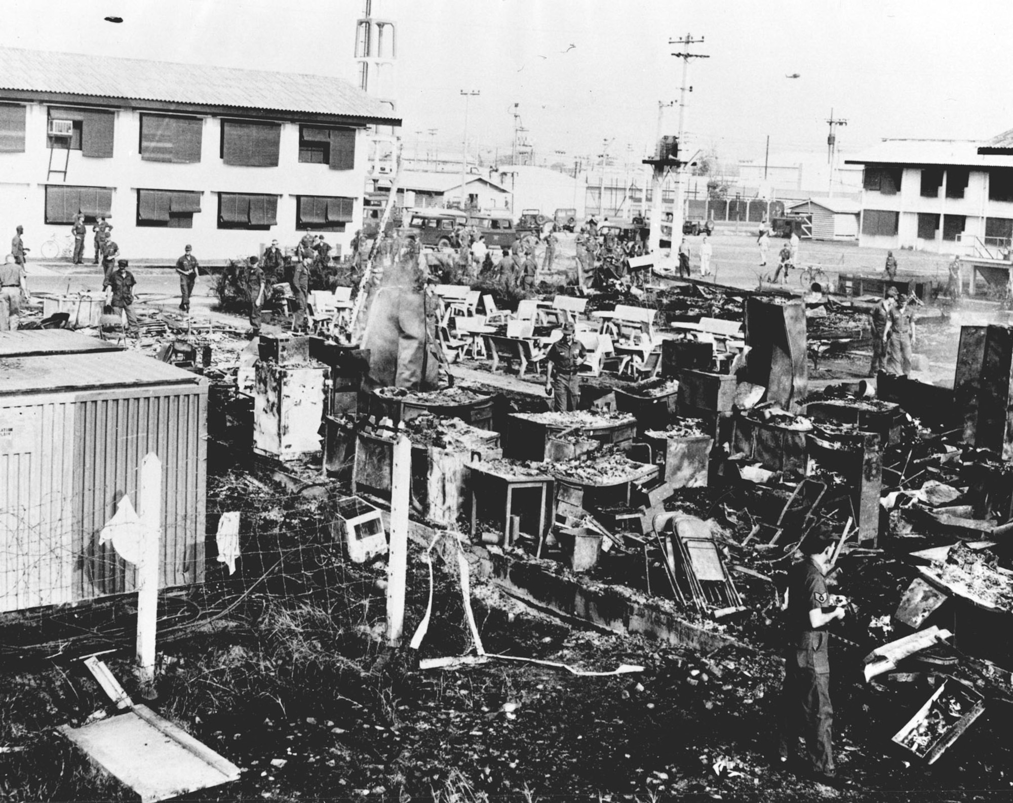 Communists destroyed buildings and aircraft at Tan Son Nhut Air Base. (U.S. Air Force photo)