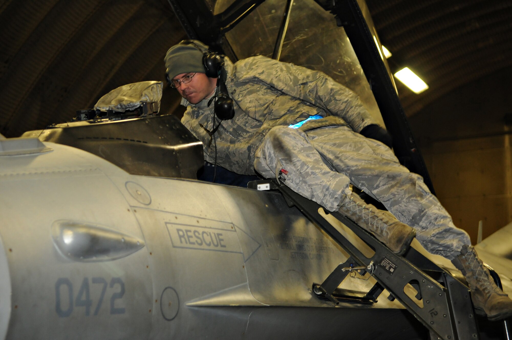 SPANGDAHLEM AIR BASE, Germany – A 52nd Aircraft Maintenance Squadron avionics craftsman rekeys the avionics systems of an F-16 Fighting Falcon here March 18 that will depart in support of Operation Odyssey Dawn. Joint Task Force Odyssey Dawn is the U.S. Africa Command task force established to provide operational and tactical command and control of U.S. military forces supporting the international response to the unrest in Libya and enforcement of United Nations Security Council Resolution (UNSCR) 1973. UNSCR 1973 authorizes all necessary measures to protect civilians in Libya under threat of attack by Qadhafi regime forces.  JTF Odyssey Dawn is commanded by U.S. Navy Admiral Samuel J. Locklear, III. (U.S. Air Force photo/Staff Sgt. Benjamin Wilson)