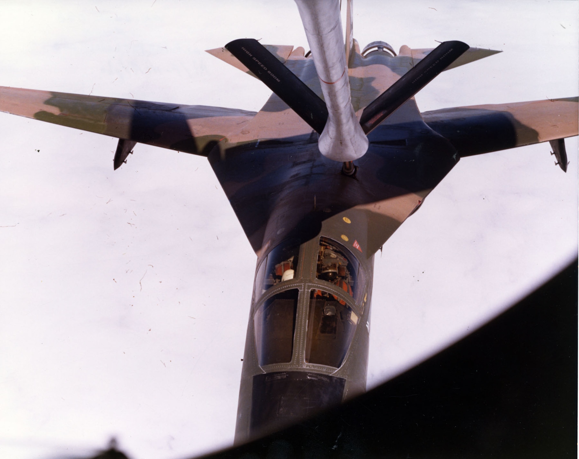 F-111A receiving fuel from an aerial tanker. Unlike other tactical strike aircraft bombing North Vietnam, the F-111A had enough range that it did not normally need to be refueled in flight. (U.S. Air Force photo)