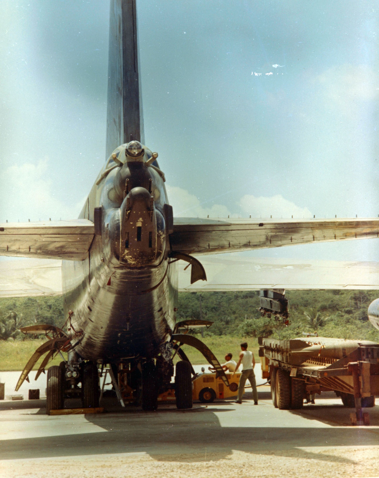 The tail gun position of a B-52D had four deadly .50-cal. machine guns that fired a combined cyclic rate 5,000 rounds per minute. (U.S. Air Force photo)