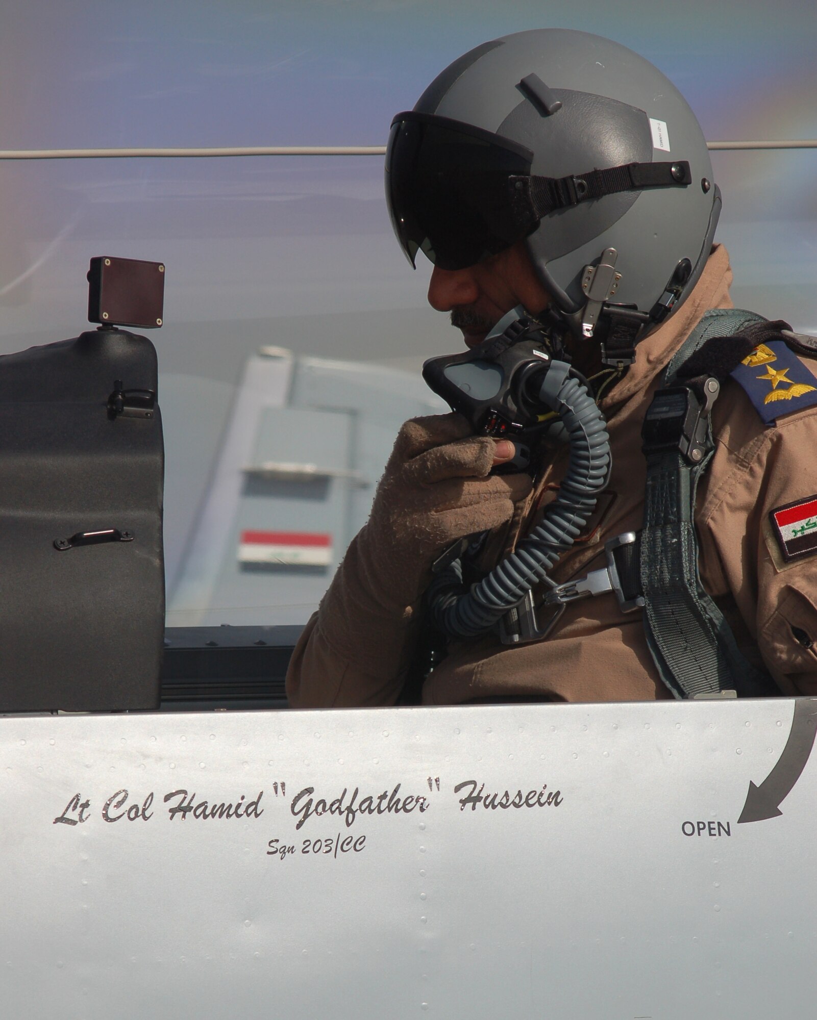 TIKRIT, Iraq -- Lt. Col. Hamid Hussein, Iraqi air force Squadron 203 commander, prepares for takeoff March 19 in a T-6 Texan as the first Iraqi air force instructor pilot to graduate from the 52nd Expeditionary Flying Training Squadron. Colonel Hussein volunteered for the IqAF at 15 years of age and has been flying since 1986. His status as an instructor pilot is a major milestone for the IqAF in developing as a credible, self-sustaining air power in the region. (Courtesy photo)