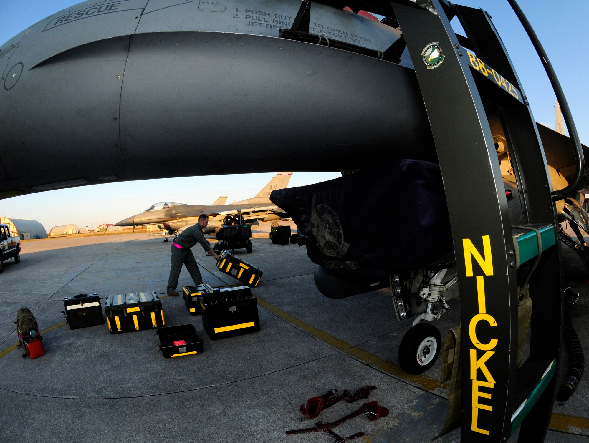 Staff Sgt. Bryan Holloway, 510th Aircraft Maintenance Unit avionics craftsman, prepares to perform scheduled radar threat warning maintenance on an F-16 Fighting Falcon March 21, 2011, at Aviano Air Base, Italy. The aircraft will deploy in support of Operation Odyssey Dawn. Joint Task Force Odyssey Dawn is the U.S. Africa Command task force established to support the larger international response to the unrest in Libya.  A broad coalition of nations are partnering to enforce U.N. Security Council Resolution (UNSCR) 1973, which authorizes all necessary means to protect civilians in Libya under threat of attack by Qadhafi regime forces.  JTF Odyssey Dawn is commanded by Admiral Samuel J. Locklear, III. (U.S. Air Force photo by Airman 1st Class Katherine Windish)