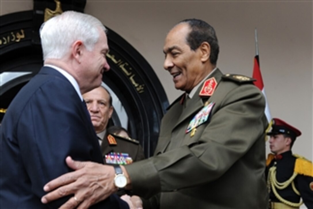 Secretary of Defense Robert M. Gates meets with Head of Supreme Military Council and Egyptian Defense Minister Mohamed Hussein Tantawi, in Cairo, Egypt, on March 24, 2011.  