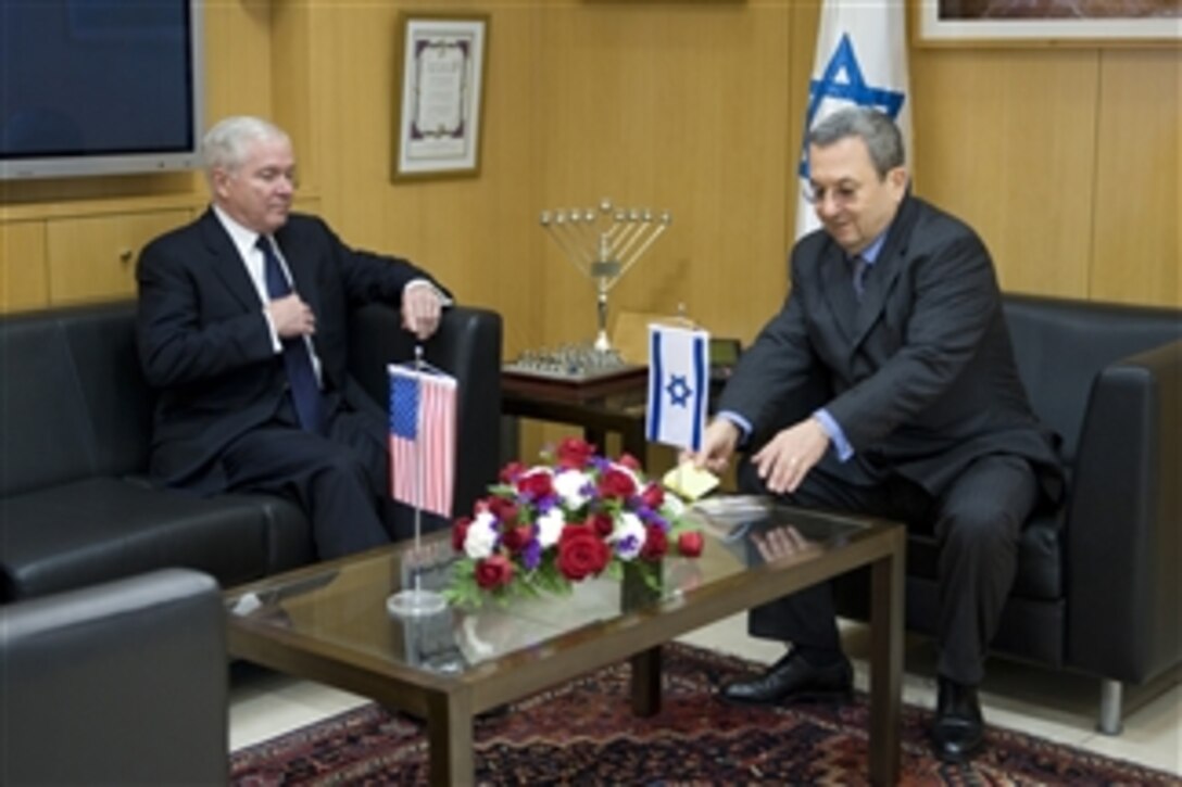 Secretary of Defense Robert M. Gates meets with Israeli Defense Minister Ehud Barak in Tel Aviv, Israel, on March 24, 2011.  