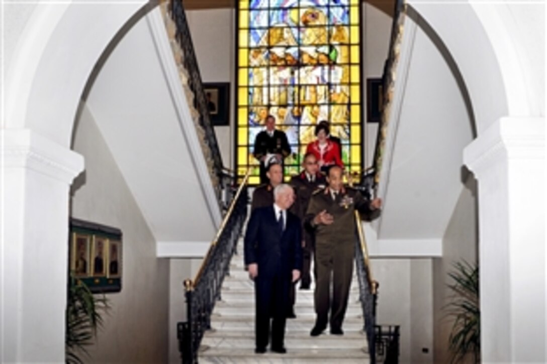 U.S. Defense Secretary Robert M. Gates meets with Head of Supreme Military Council and Egyptian Defense Minister Mohamed Hussein Tantawi in Cairo, March 24, 2011.