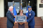 General Billy Boles (Ret), former commander of the Air Force Personnel Center, his wife Mrs. Kay Boles and Major General Stewart, AFPC's current commander, unveil the plaque to dedicate the Boles Conference Center Dedication to Gen. Boles in honor of his contributions to the United States Air Force.
(US Air Force photo/Richard McFadden)