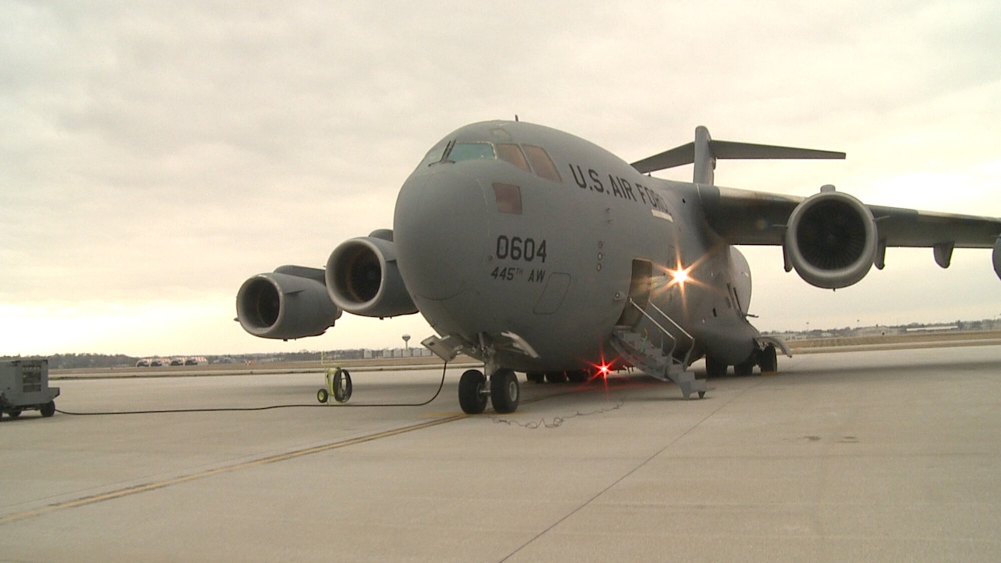 WRIGHT-PATTERSON AIR FORCE BASE, Ohio - The C-17 Globemaster III sits on the flightline awaiting the 89th Airlift Squadron’s and 445th Aeromedical Evacuation Squadron’s training mission March 18. (U.S. Air Force photo/Ken LaRock)