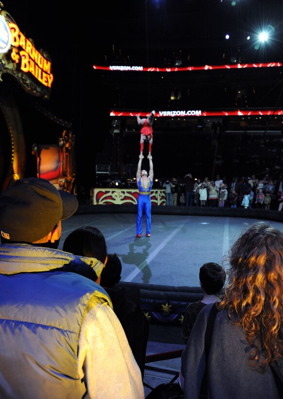 The Ringling Brothers and Barnum & Bailey Circus ® performers open 'the greatest show on earth,' March 24 at the Verizon Center in Washington D.C. The March 24 show was a salute to military heroes, with many wounded warriors from Walter Reed Army Medical Center and their families in attendance. (U.S. Air Force photo by Senior Airman Torey Griffith)