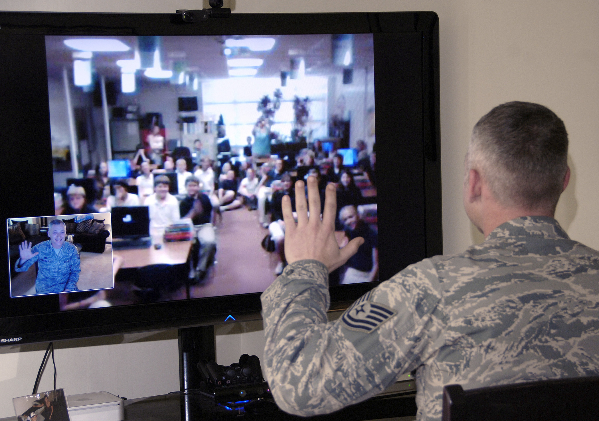 Yokota maintainer video chats with son's class about Operation
