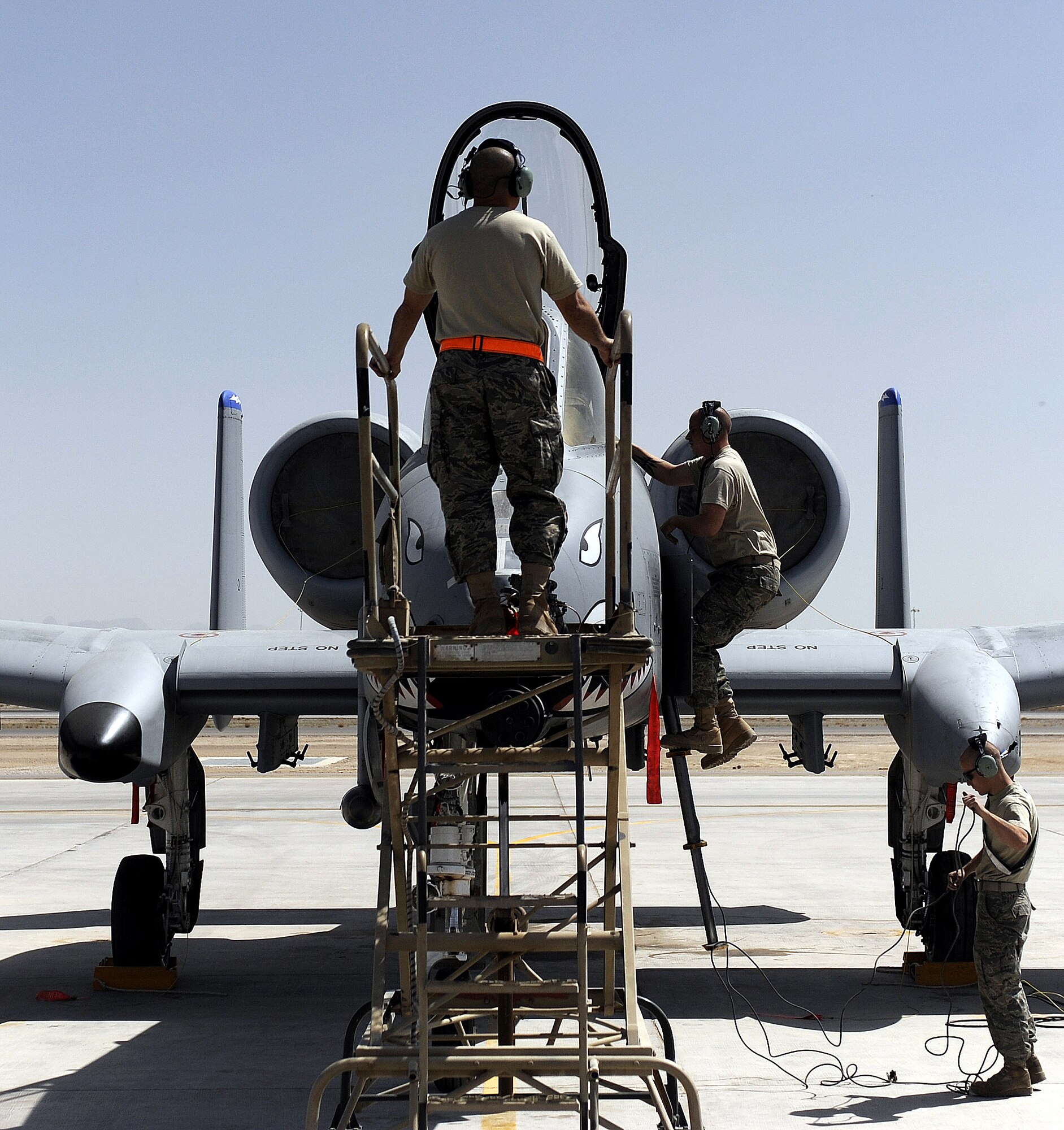 Airmen from the 74th Expeditionary Fighter Squadron ensure that the fuel system of an A-10C Thunderbolt is ready for flight March 24, 2011, at Kandahar Air Field, Afghanistan. The Airmen are A-10 fuel systems specialists stationed at Moody Air Force Base, Ga. (U.S. Air Force photo/Senior Airman Willard E. Grande II)