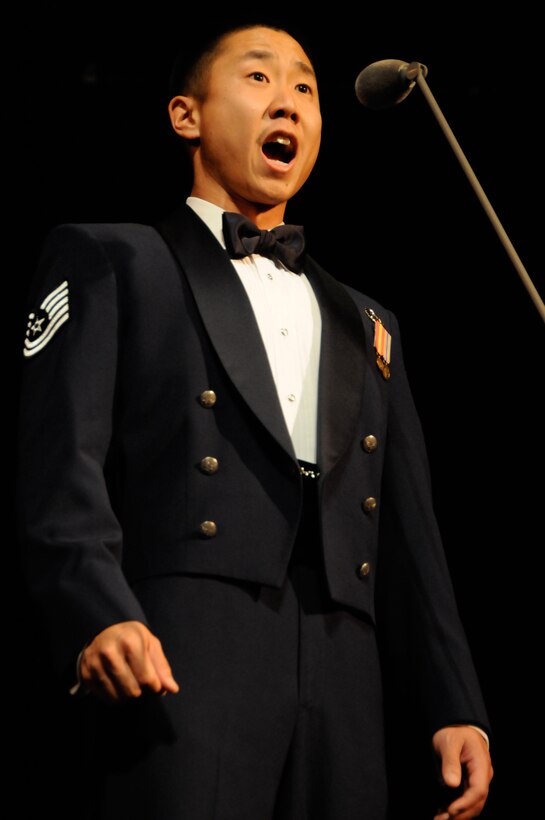 Tech. Sgt. Ben Park, bass vocalist with The Singing Sergeants, performs during the 2010 fall tour.  This April, the Concert Band and Singing Sergeants will embark on a 19-day tour through the states of Oklahoma, Texas and Louisiana. All of the concerts will be free and open to the public, but do require tickets. The latest information concerning ticket distribution for each performance will be posted on our website calendar.  (Photo by Airman First Class Tabitha Haynes)