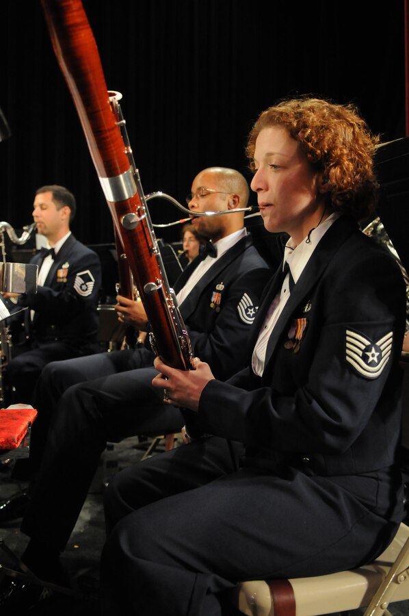 Tech. Sgt. Sandra Sisk, bassoonist with the Concert Band, performs during the 2010 fall tour. This April, the Concert Band and Singing Sergeants will embark on a 19-day tour through the states of Oklahoma, Texas and Louisiana. All of the concerts will be free and open to the public, but do require tickets. The latest information concerning ticket distribution for each performance will be posted on our website calendar.  (Photo by Senior Airman Christopher Ruano)