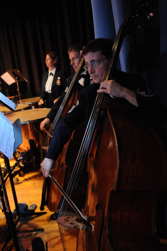 Senior Master Sgt. Chris Kosky, string bassist with the Concert Band, performs during the 2010 fall tour.  This April, the Concert Band and Singing Sergeants will embark on a 19-day tour through the states of Oklahoma, Texas and Louisiana. All of the concerts will be free and open to the public, but do require tickets. The latest information concerning ticket distribution for each performance will be posted on our website calendar.