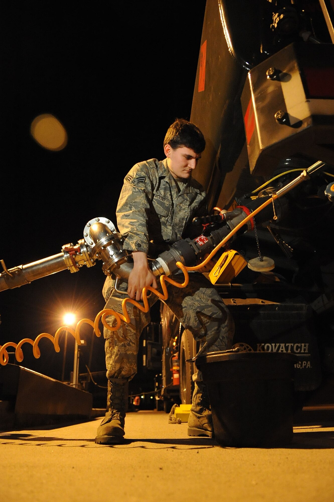 Senior Airman John Vincent, a fuels specialist with 31st Logistics Readiness Squadron, refuels an R11 refueler truck in preparation of incoming aircraft at Aviano Air Base, Italy, March 23, 2011, in support of Operation Odyssey Dawn. Joint Task Force Odyssey Dawn is the U.S. Africa Command Task force established to support the larger international response to the unrest in Libya. A broad coalition of nations are partnering to enforce U.N. Security Council Resolution (UNSCR) 1973, which authorizes all necessary means to protect civilians in Libya under threat of attack by Qadhafi regime forces.  JTF Odyssey Dawn is commanded by Admiral Samuel J. Locklear, III.  (US Army Photo by SSG Tierney P. Wilson) 