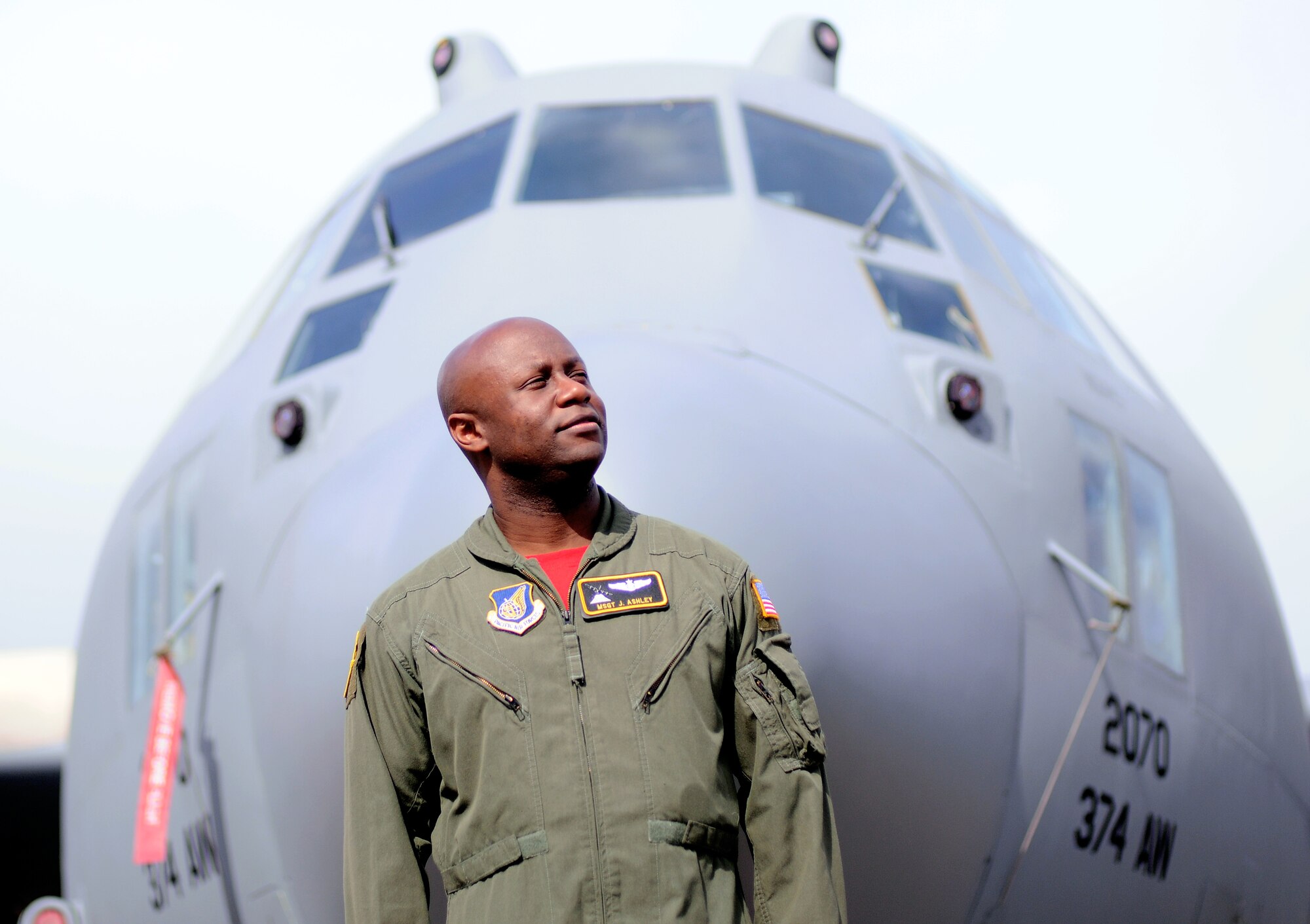 YOKOTA AIR BASE, Japan -- Master Sgt. Jerron Ashley is a C-130 Hercules loadmaster assigned to the 36th Airlift Squadron at Yokota Air Base. A native of Headland, Alabama, Sergeant Ashley performs calculations and plans cargo and passenger placement to keep aircraft within permissible center of gravity limits throughout flight at Yokota Air Base. Along with his fellow Airmen, he has been working in support of Operation Tomodachi. (U.S. Air Force photo/Airman 1st Class Krystal M. Garrett)