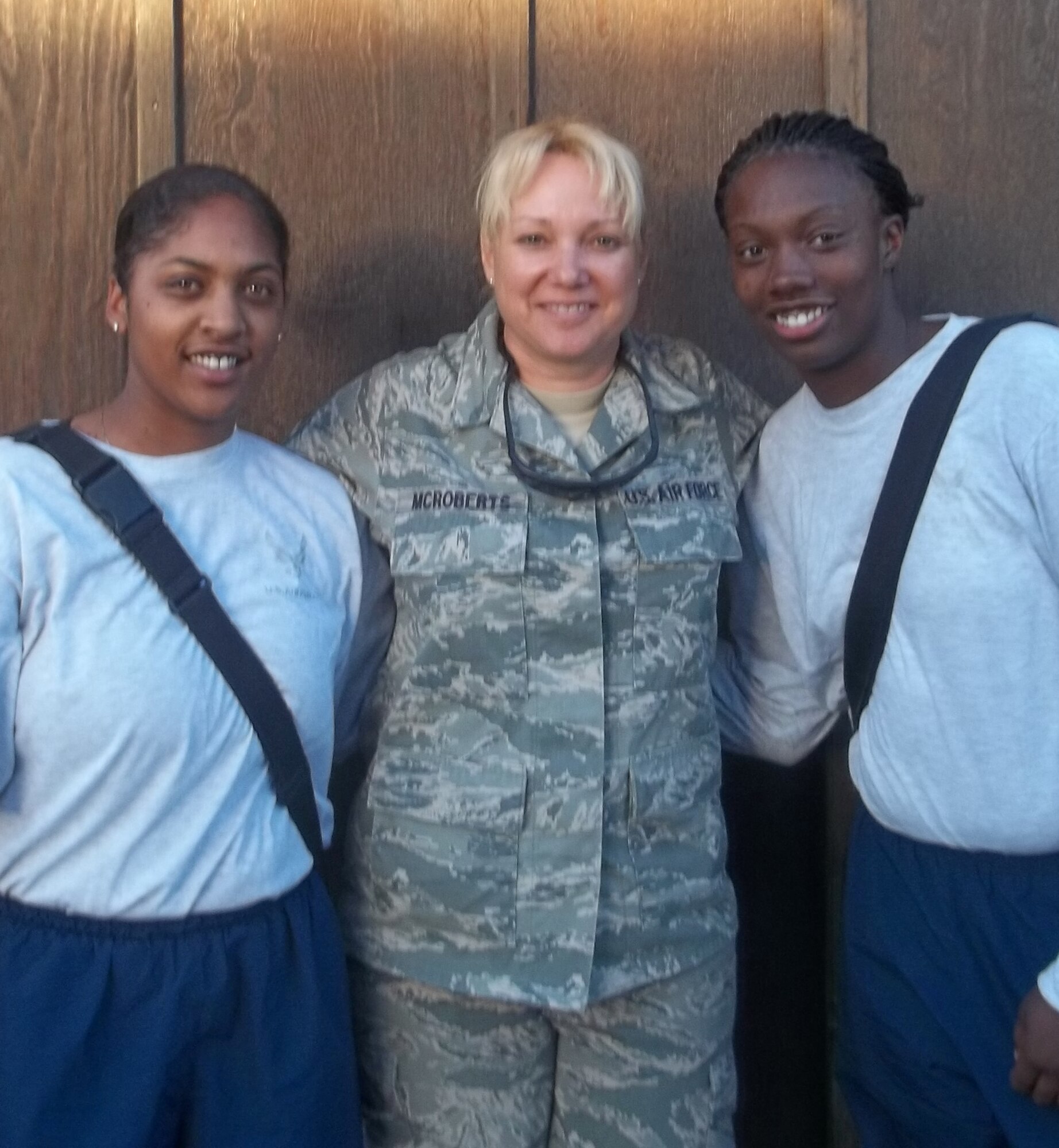 SOUTHWEST ASIA -- (Center) Senior Master Sgt. Shevaun McRoberts, 442nd Fighter Wing Logistics Readiness Squadron supply manager, returned from deployment to locations in Southwest Asia Nov. 23. (left) Staff Sgt. Chassidy Branch, 442nd FW LRS and (right) Senior Airman Chardanee Harvey, 442nd FW LRS. (Courtesy photo)