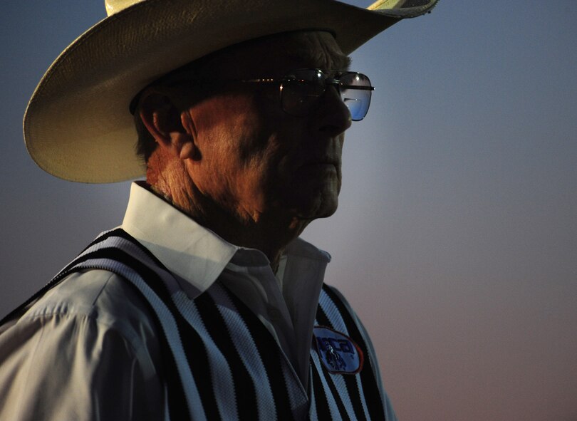 MOODY AIR FORCE BASE, Ga.-- A rodeo judge watches a contestant perform during a calf roping event during the Cotton Blossom Round-up Rodeo March 25. Calf roping is a timed event, reflecting directly from the cowboy’s work on the range.  (U.S. Air Force photo/Senior Airman Stephanie Mancha)(RELEASED)