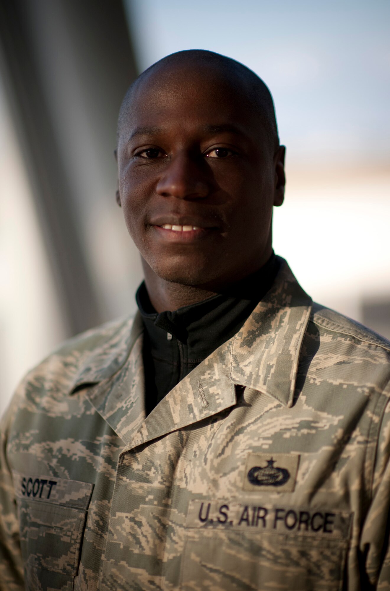 SENDAI AIRPORT, Japan -- Tech. Sgt. Eugene Scott stands in the passenger terminal of Sendai Airport, Japan, March 28. Sergeant Scott is an augmentee from Misawa Air Base, serving as a translator for American forces helping to rebuild Sendai. He said, "As prayers go out to Japan, it is very heartfelt to be able to assist Japan in their time of need. Assisting the Japanese military and the International Civil Aviation Organization has brought out the true meaning of 'Working together, we can accomplish anything.'" Sergeant Scott hails from Hesperia, Calif. (U.S. Air Force photo/Staff Sgt. Samuel Morse)