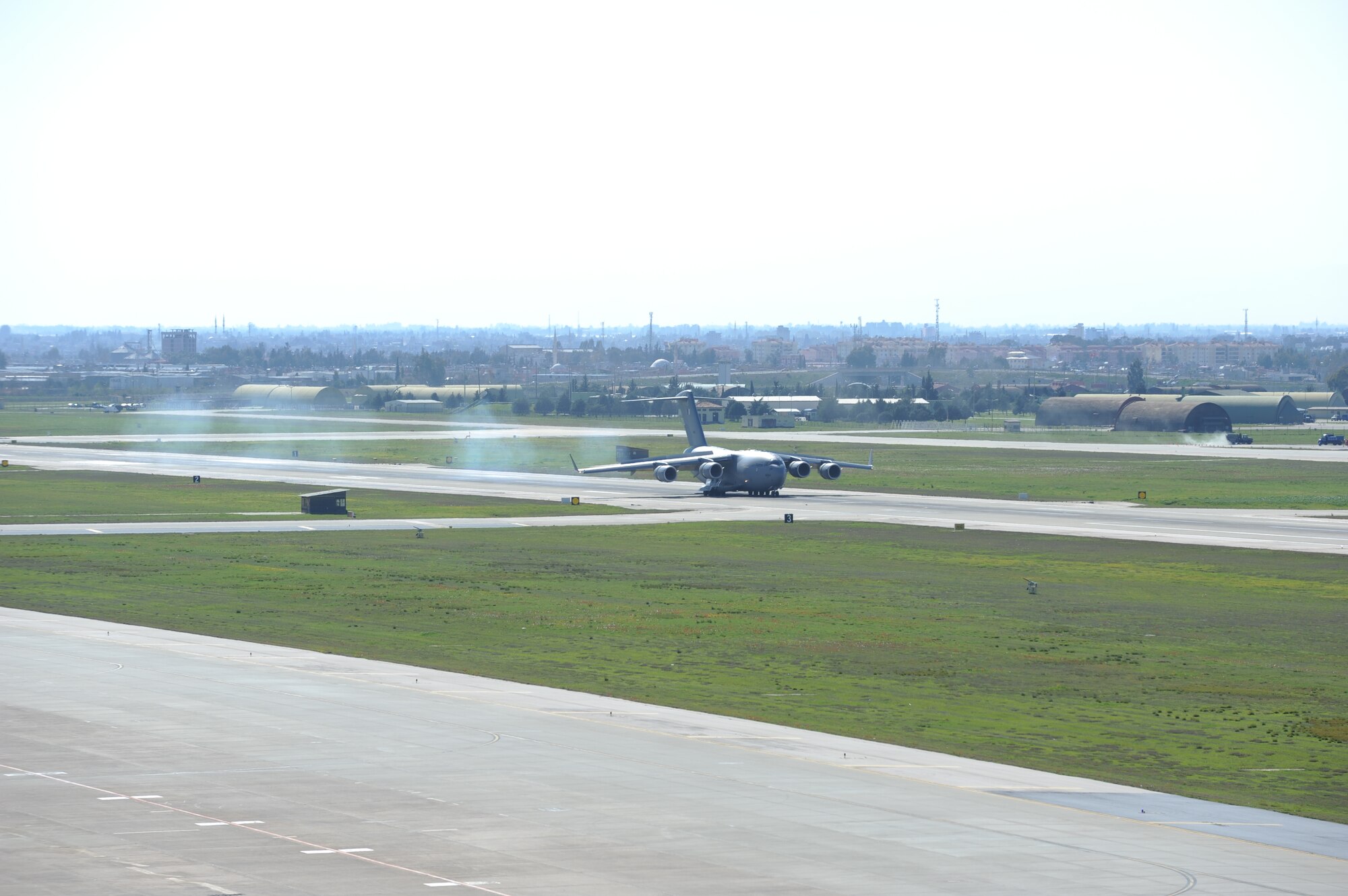 A Qatari C-17 arrives March 25, 2011, at Incirlik Air Base, Turkey to refuel in support of Operation Odyssey Dawn.  Joint Task Force Odyssey Dawn is the U.S. Africa Command task force established to provide operational and tactical command and control of U.S. military forces supporting the international response to the unrest in Libya and enforcement of United Nations Security Council Resolution 1973. UNSCR 1973 authorized all necessary measures to protect civilians in Libya under threat of attack by Qadhafi regime forces. JTF Odyssey Dawn is commanded by U.S. Navy Admiral Samuel J. Locklear, III. (U.S. Air Force photo by Airman 1st Class Clayton Lenhardt)