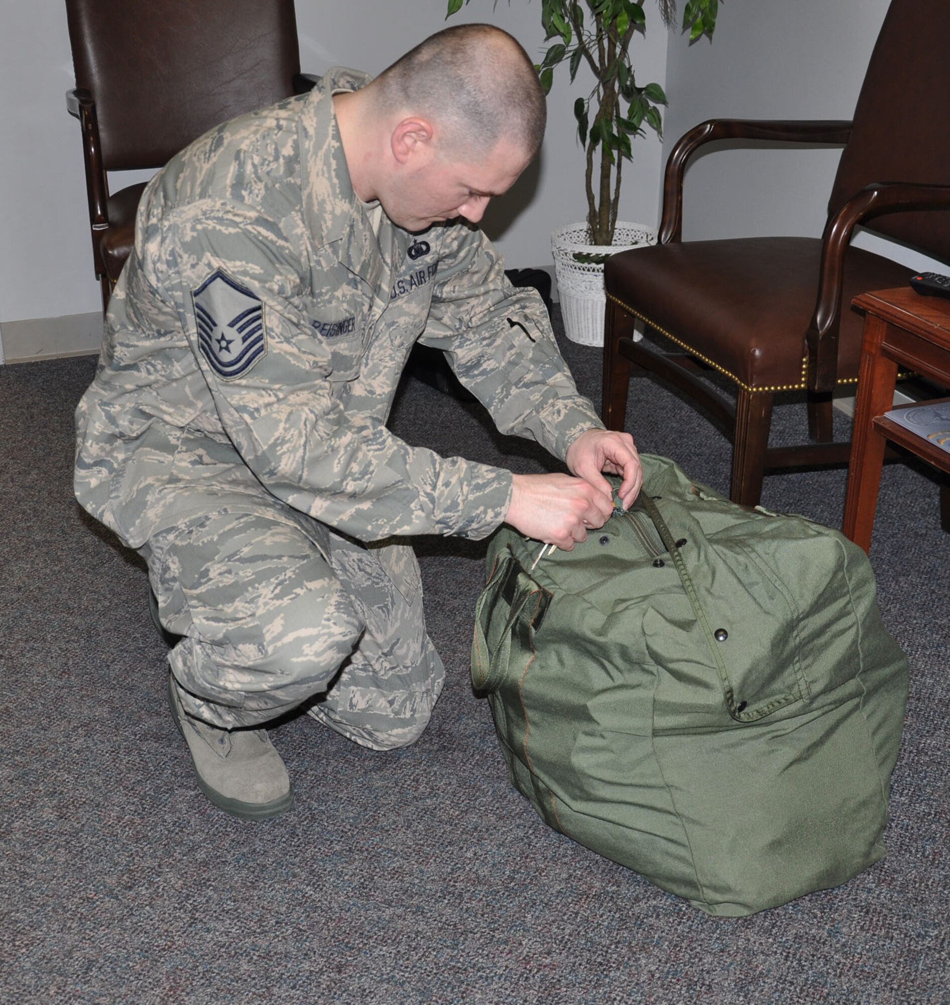 WRIGHT-PATTERSON AIR FORCE BASE, Ohio - Master Sgt. Terry Reisinger, 445th Airlift Wing Chaplain Services, was selected to attend the March 10-26 Patriot Defender class held at the Air Force Reserve Command’s Security Forces Regional Training Center in Fort Wolters, Texas. (U.S. Air Force photo/Stacy Vaughn)