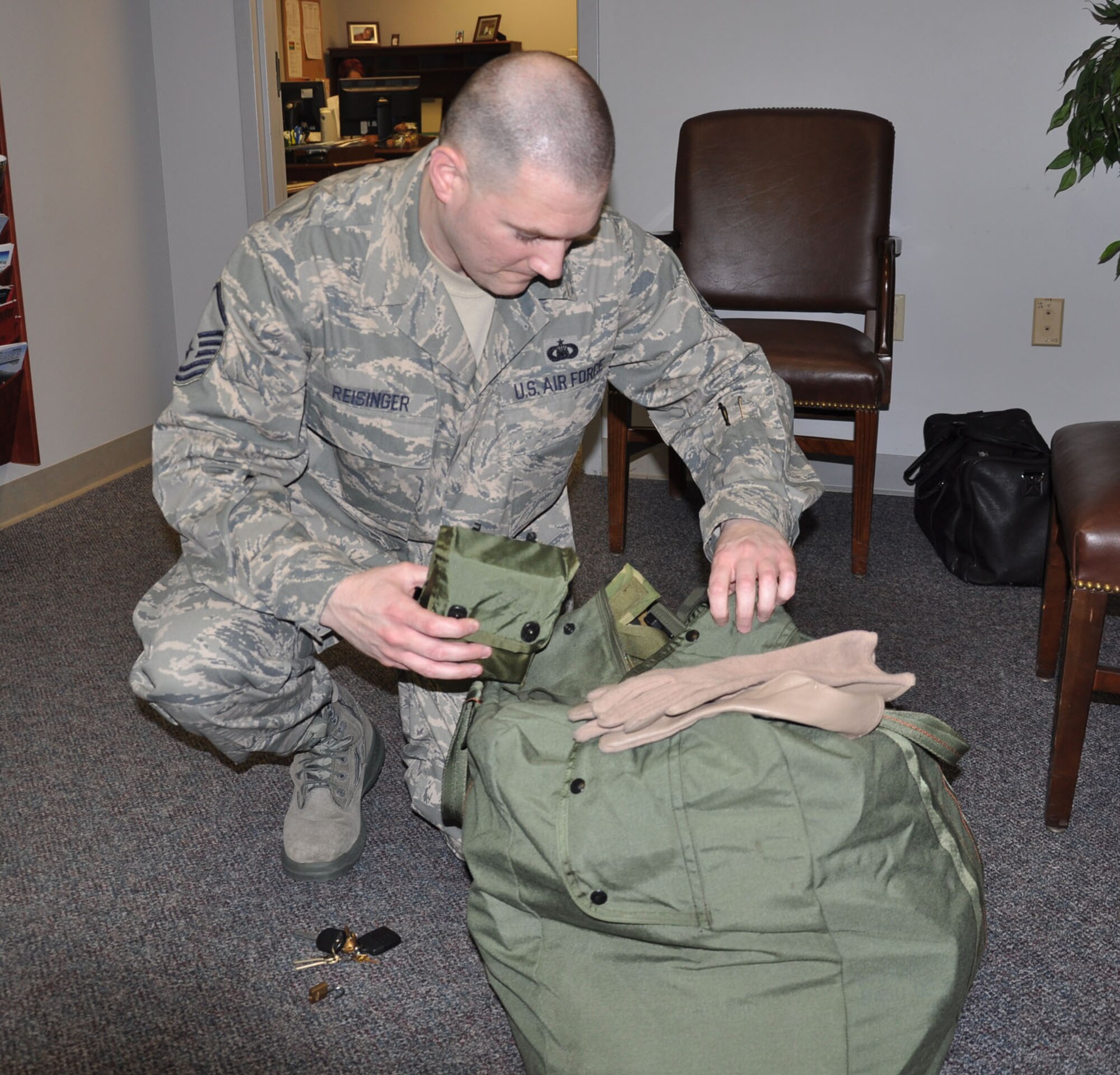 WRIGHT-PATTERSON AIR FORCE BASE, Ohio - Master Sgt. Terry Reisinger, 445th Airlift Wing Chaplain Services, was selected to attend the March 10-26 Patriot Defender class held at the Air Force Reserve Command’s Security Forces Regional Training Center in Fort Wolters, Texas. (U.S. Air Force photo/Stacy Vaughn)