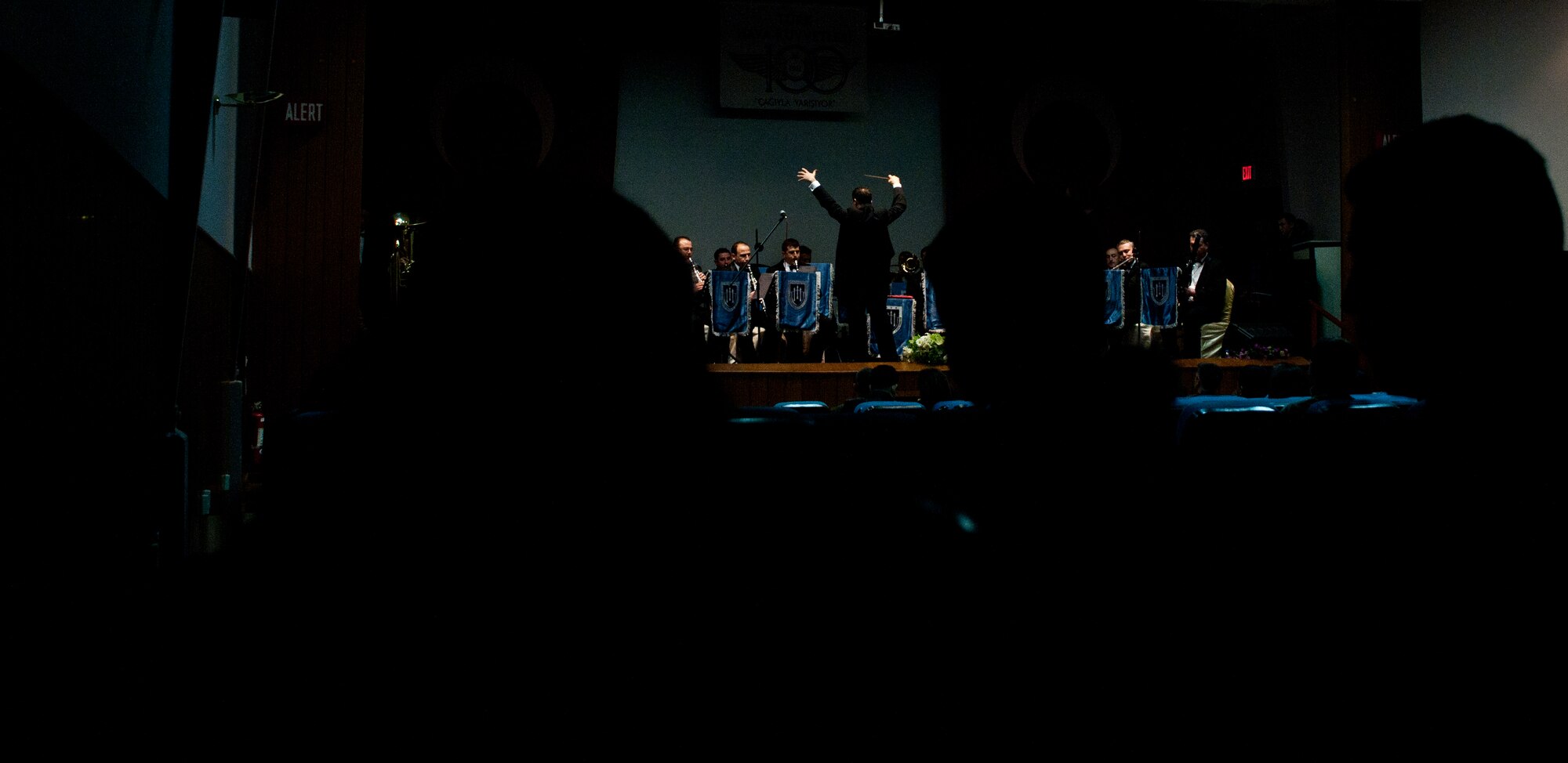 The 2nd Turkish Air Force Band performs March 10, 2011, for personnel from the 10th Tanker Command, Airmen from the 39th Air Base Wing and their families, at the base theater at Incirlik Air Base, Turkey. The 24 band members performed at several Turkish air force bases to celebrate the centennial birthday of the Turkish air force (also referred to as THK). The THK was founded in 1911 during the Ottoman Empire and is one of the oldest air forces in the world.  (U.S. Air Force photo by Staff Sgt. Alexandre Montes/Released) 