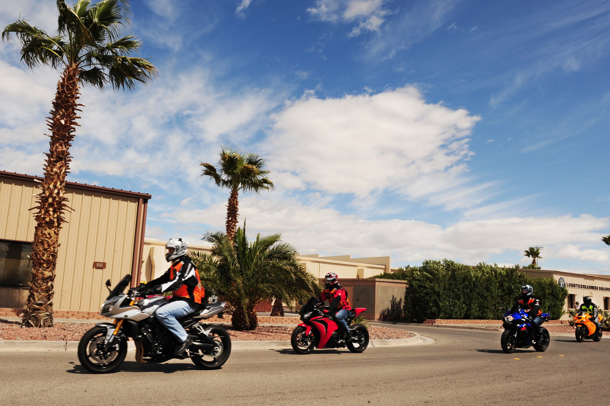 NELLIS AIR FORCE BASE, Nev. --  Members from the 99th Logistics Readiness Squadron head to downtown Las Vegas during motorcycle safety training, March 25. The safety course gives motorcycles riders, experienced and new, a refresher in safety and the opportunity to ride in a large group. (U.S. Air Force photo by Staff Sgt. William P.Coleman)
  

