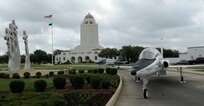 T-38 "White Rocket ' is on display in front of the 12th Flying Training Wing Headquarters ( Known as the Taj) on Randolph Air Force Base, Texas.  The T-38 was on display in celebration of the Freedom Flyers wreath laying ceremony, March 25. (U.S. Air Force Photo By Don Lindsey)