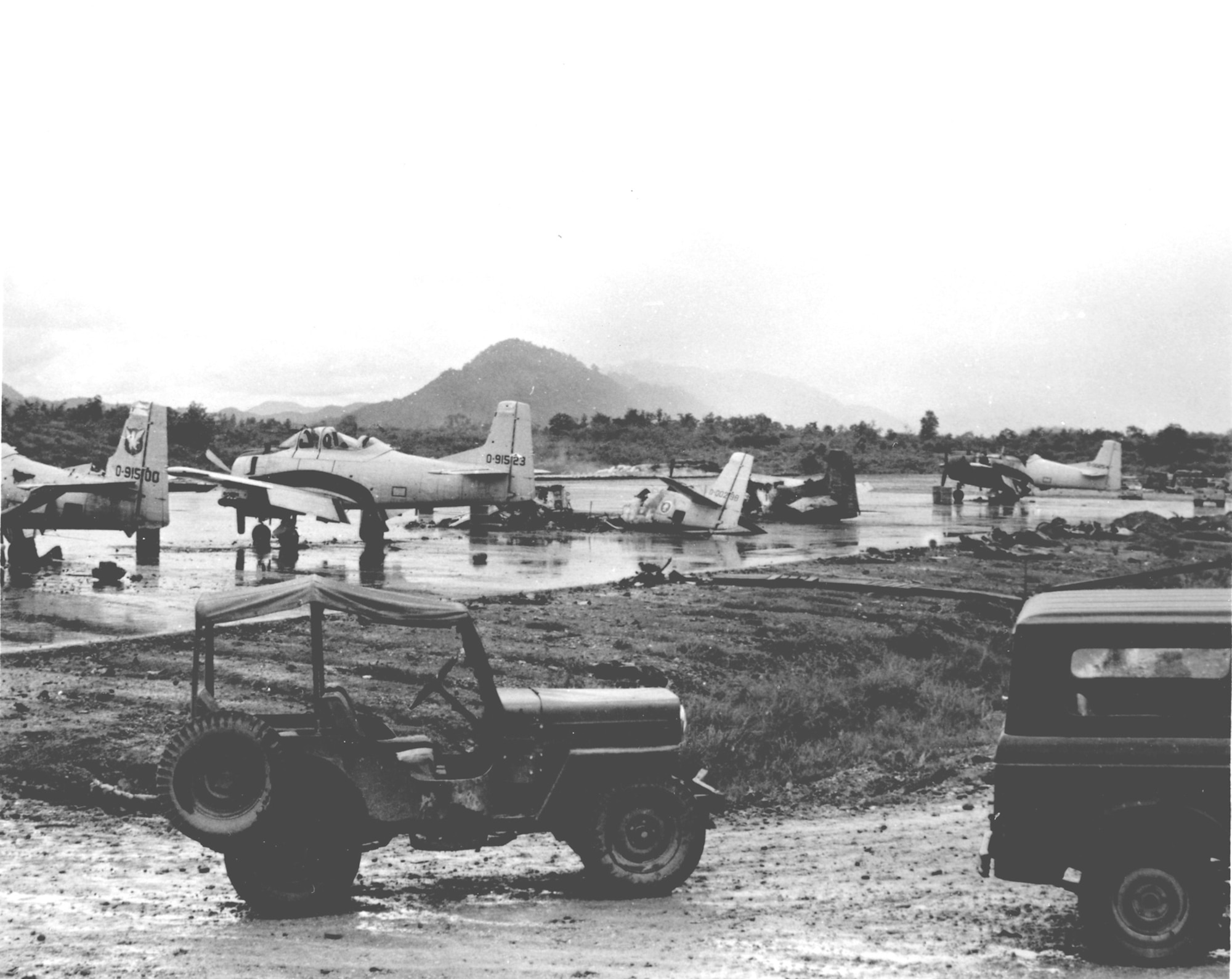 Damage caused by a communist ground attack on Luang Prabang airfield, Laos, 1967. (U.S. Air Force photo).