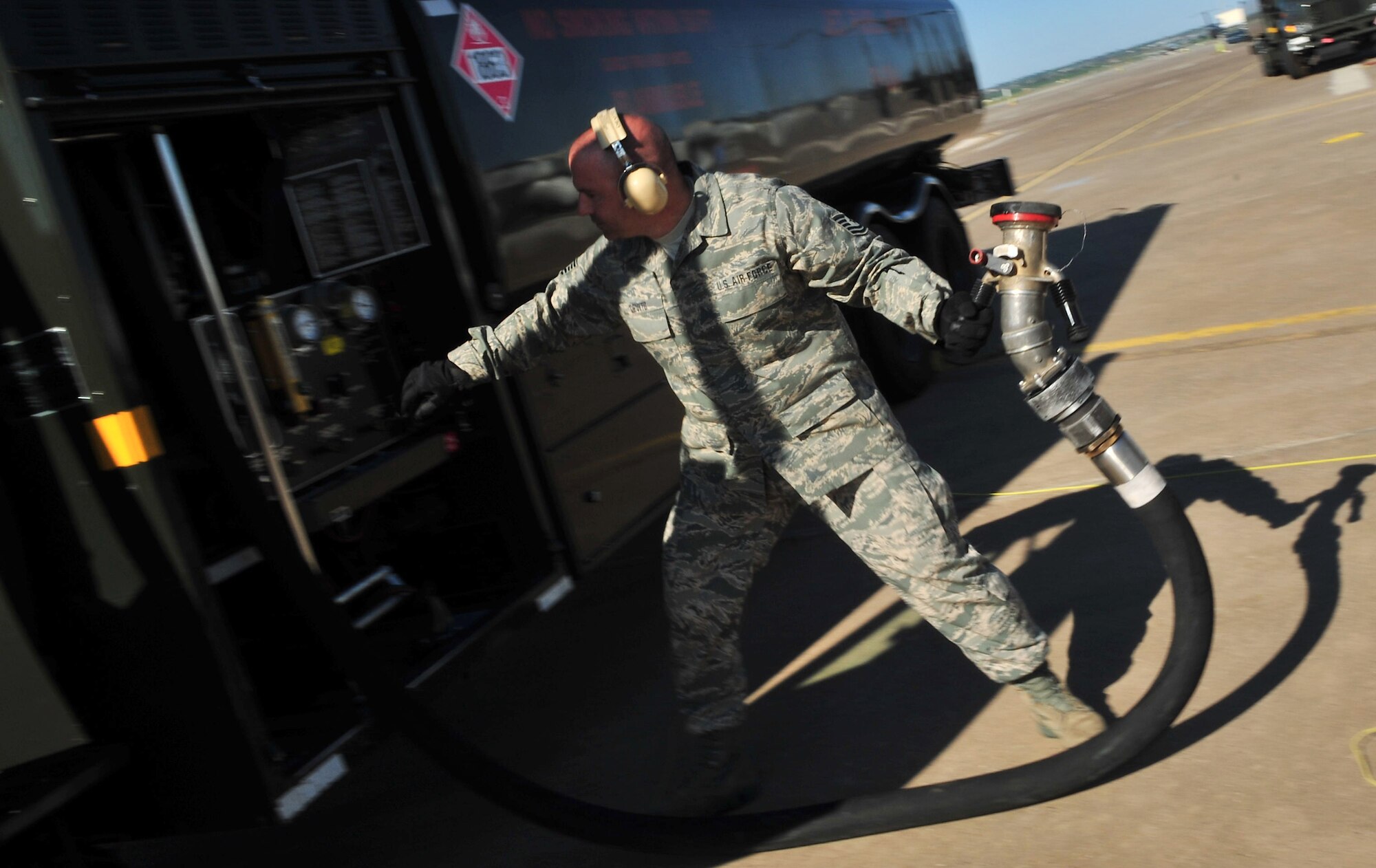 Tech. Sgt.  Andrew Devito, of the 39th Logistics Readiness Squadron, finishes refueling Qatari aircraft at Incirlik Air Base, Turkey, in support of Operation Odyssey Dawn March 25, 2011. Joint Task Force Odyssey Dawn is the U.S. Africa Command task force established to provide operational and tactical command and control of U.S. military forces supporting the international response to the unrest in Libya and enforcement of United Nations Security Council Resolution 1973. UNSCR 1973 authorized all necessary measures to protect civilians in Libya under threat of attack by Qadhafi regime forces. JTF Odyssey Dawn is commanded by U.S. Navy Admiral Samuel J. Locklear, III. (U.S. Air Force photo by Staff Sgt. Alexandre Montes)