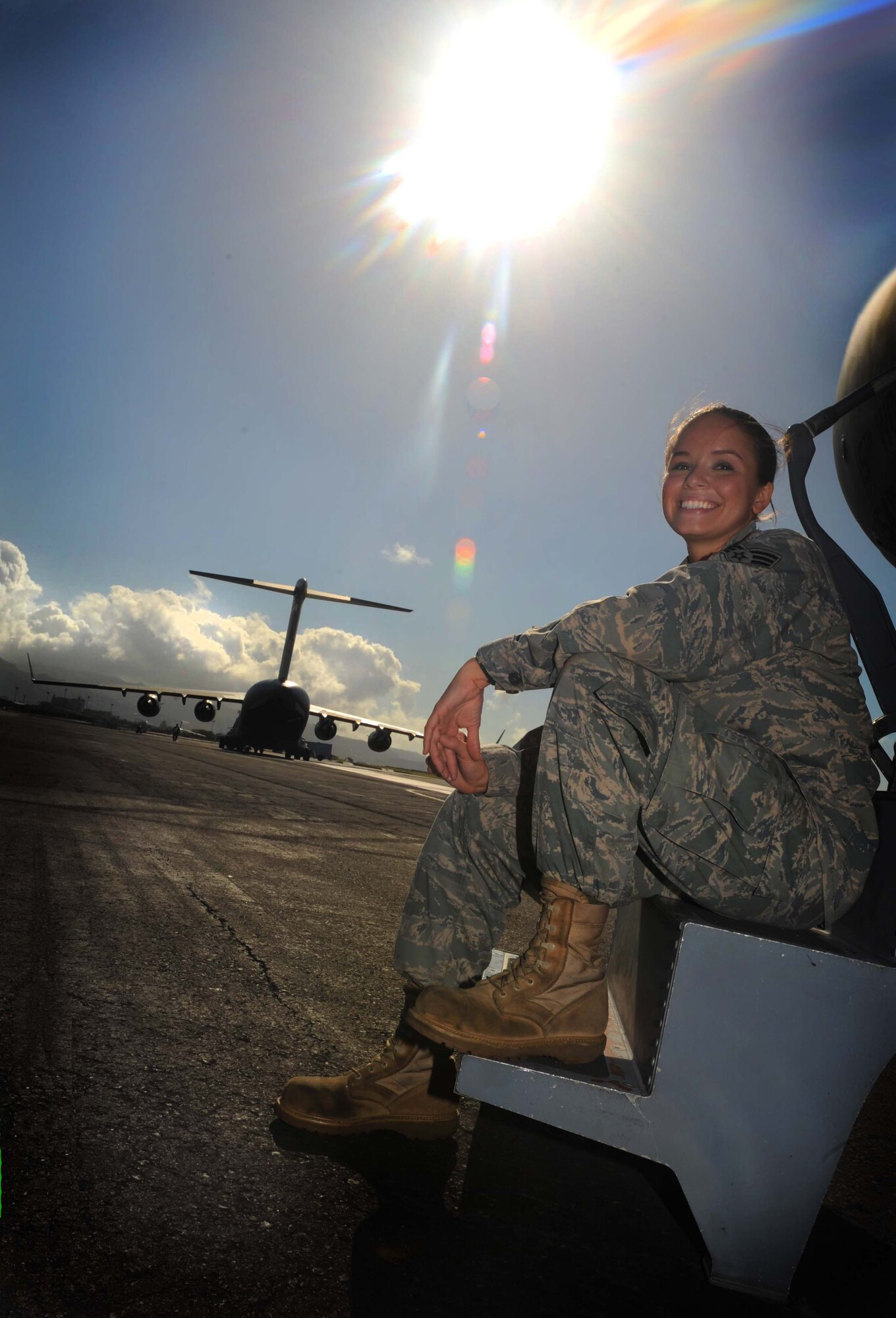 Senior Airman Stephanie Tapia, C-17 crew chief with the 15th Aircraft Maintenance Squadron, is this months Hickam Warrior. Airman Tapia previously worked on the C-130J model at her last duty station, Ramstein Air Base, Germany. (U.S. Air Force photo/Airman 1st Class Lauren Main)