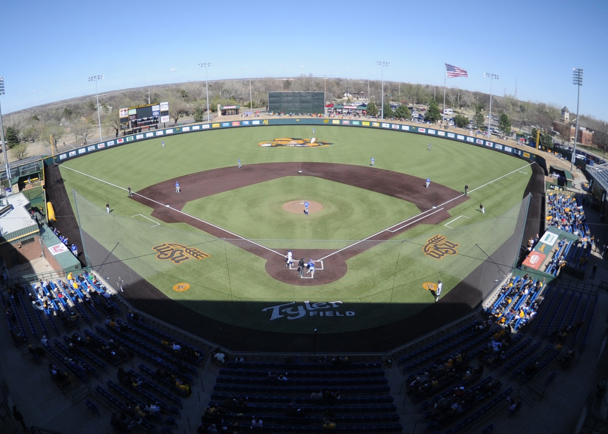 U.S. Air Force Academy Falcons play baseball against the Wichita State University Shockers at Eck Stadium March 23, 2011, Wichita, Kan. Tyler Field at Eck Stadium was built in 1984, is 97,494 square feet and has a capacity of 7,851 people. The USAFA Falcons lost to the WSU Shockers. The loss dropped the Falcons to 11-12 for the season. (U.S. Air Force photo/Airman 1st Class Katrina M. Brisbin)
