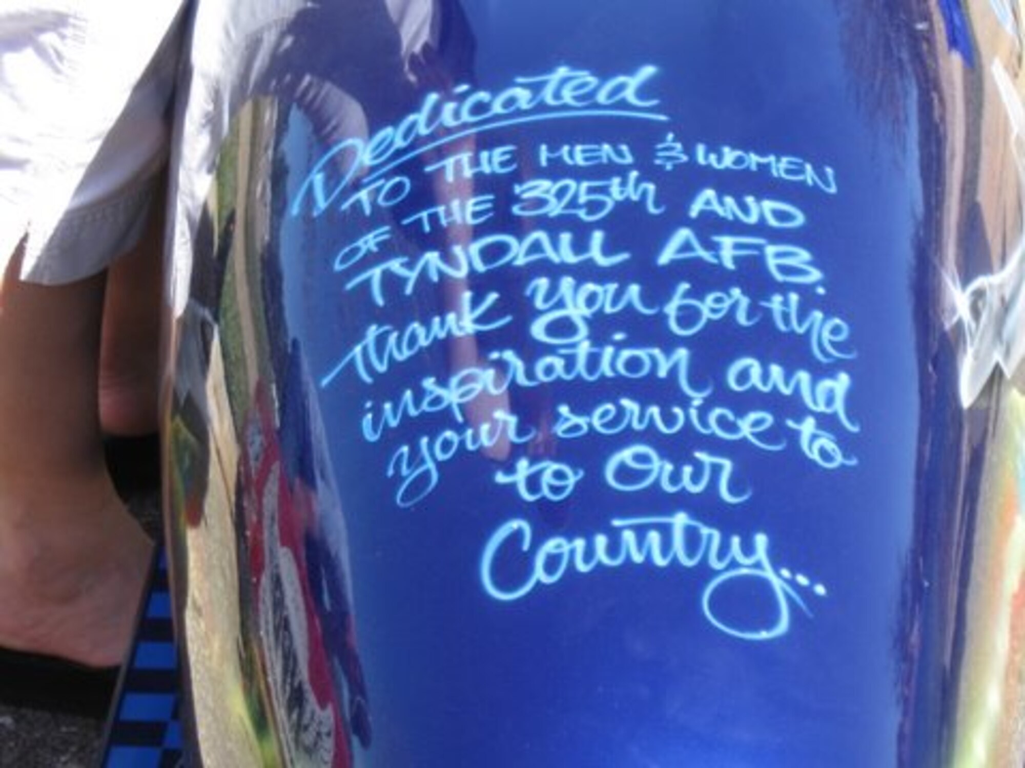 Hunter Chentnik dedicates his soap box car to Tyndall Air Force base and its servicemembers. (U.S. Air Force courtesy photo)