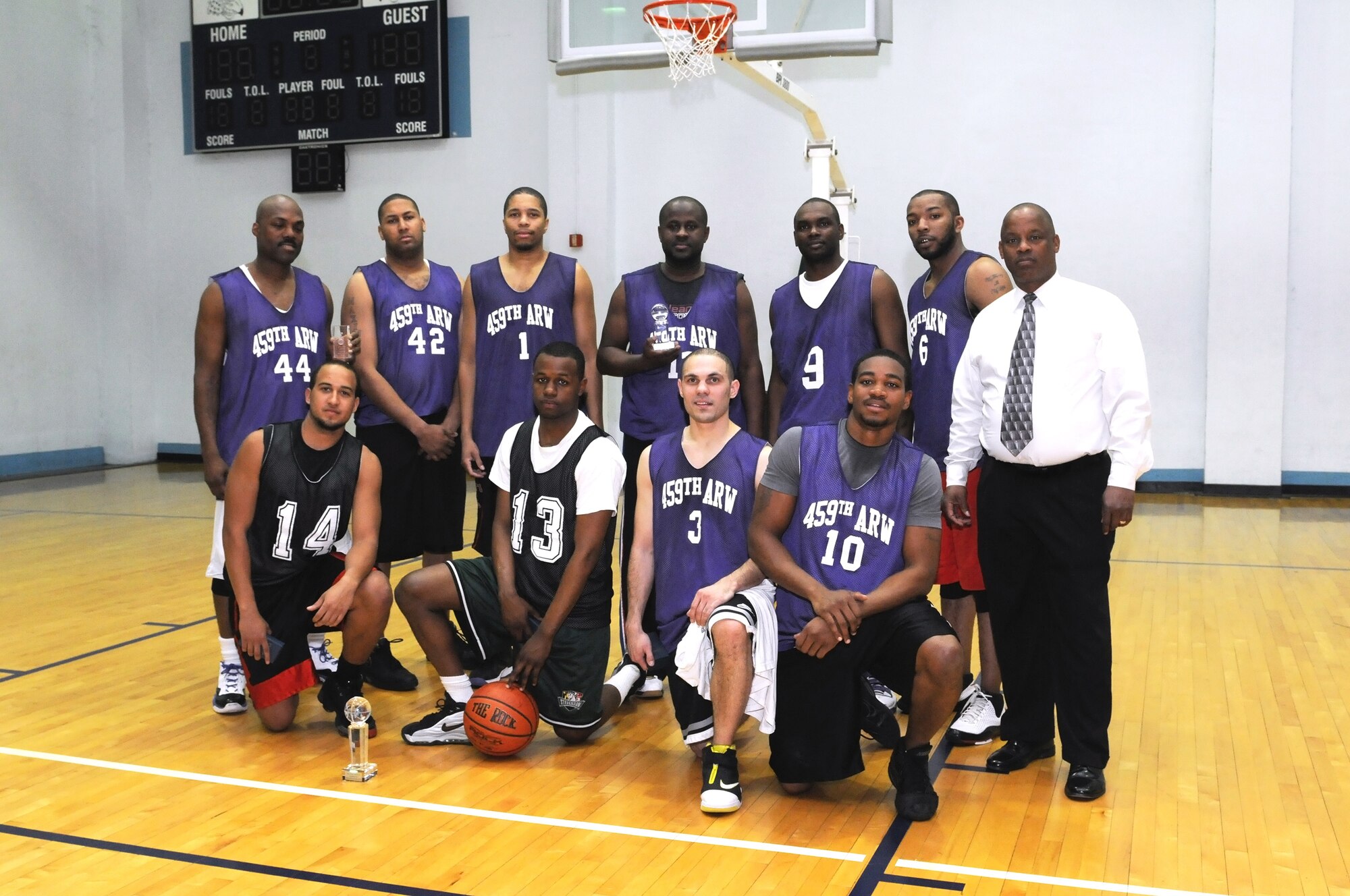 JOINT BASE ANDREWS, Md. -- Reserve Airmen from the 459th Air Refueling Wing faced off against active-duty Airmen from the 11th Civil Engineering Squadron in championship basketball game at the East Fitness Center here March 28. The 459 ARW made it to the final game of the 2010-2011 intramural season after winning the conference title for their division. (U.S. Air Force photo/Tech. Sgt. Steve Lewis)