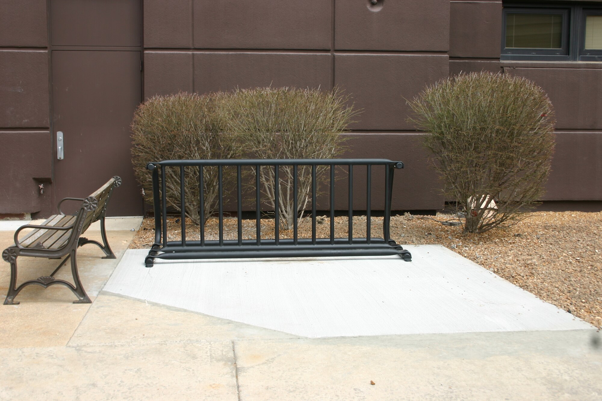 SCOTT AIR FORCE BASE, Ill. -- A new bike rack freshly installed at the Scott Clinic March 17, 2011. The bike rack is one of two installed on base in preperation for the base's celebration of Earth Week. The other bike rack was installed at the Scott Club.(Courtesy Photo)
