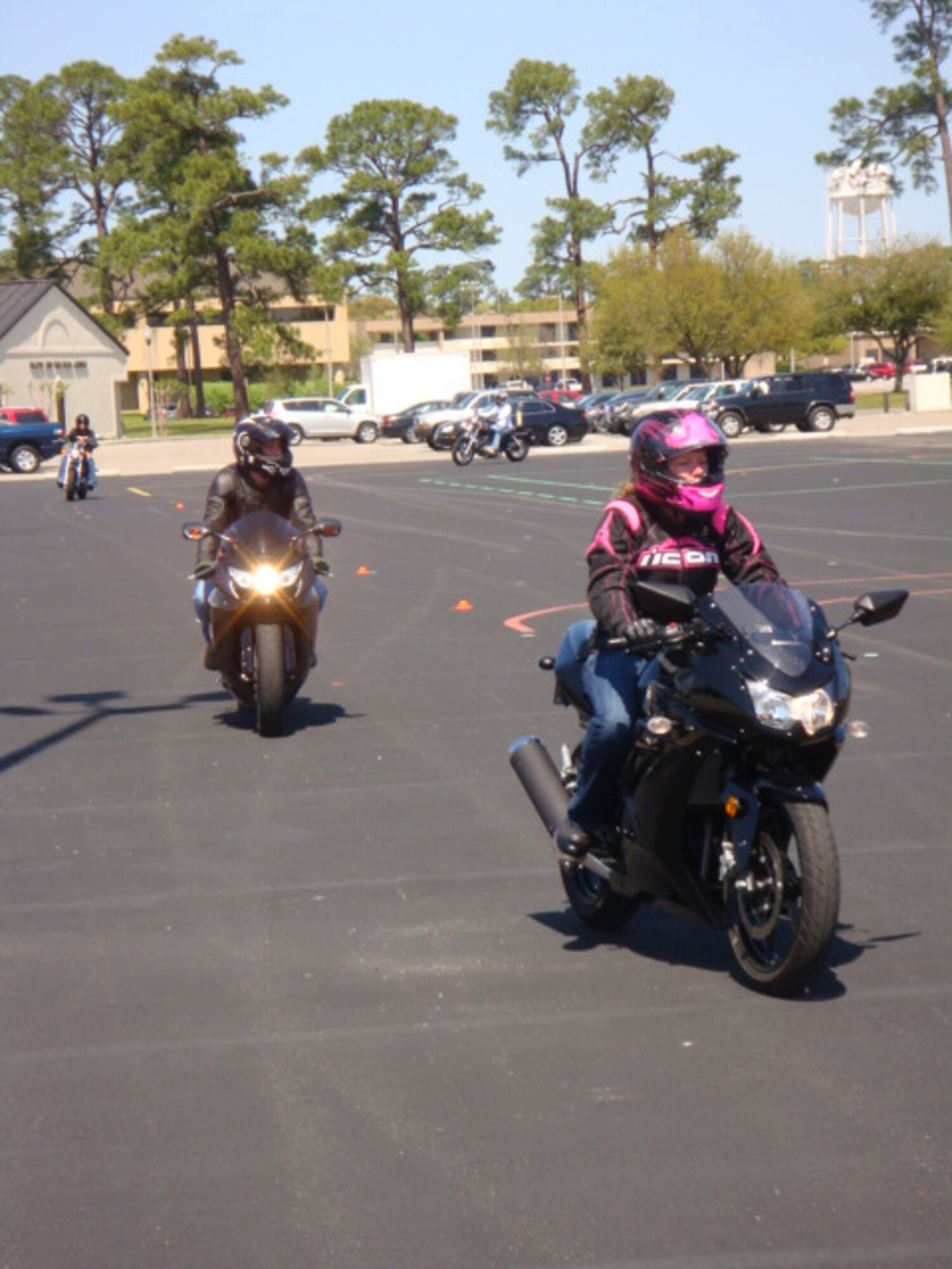 Basic rider course students practice motorcycle skills during the “adjusting speed and turning” exercise March 24.  (U.S. Air Force photo by Tech. Sgt. Greg Washburn)