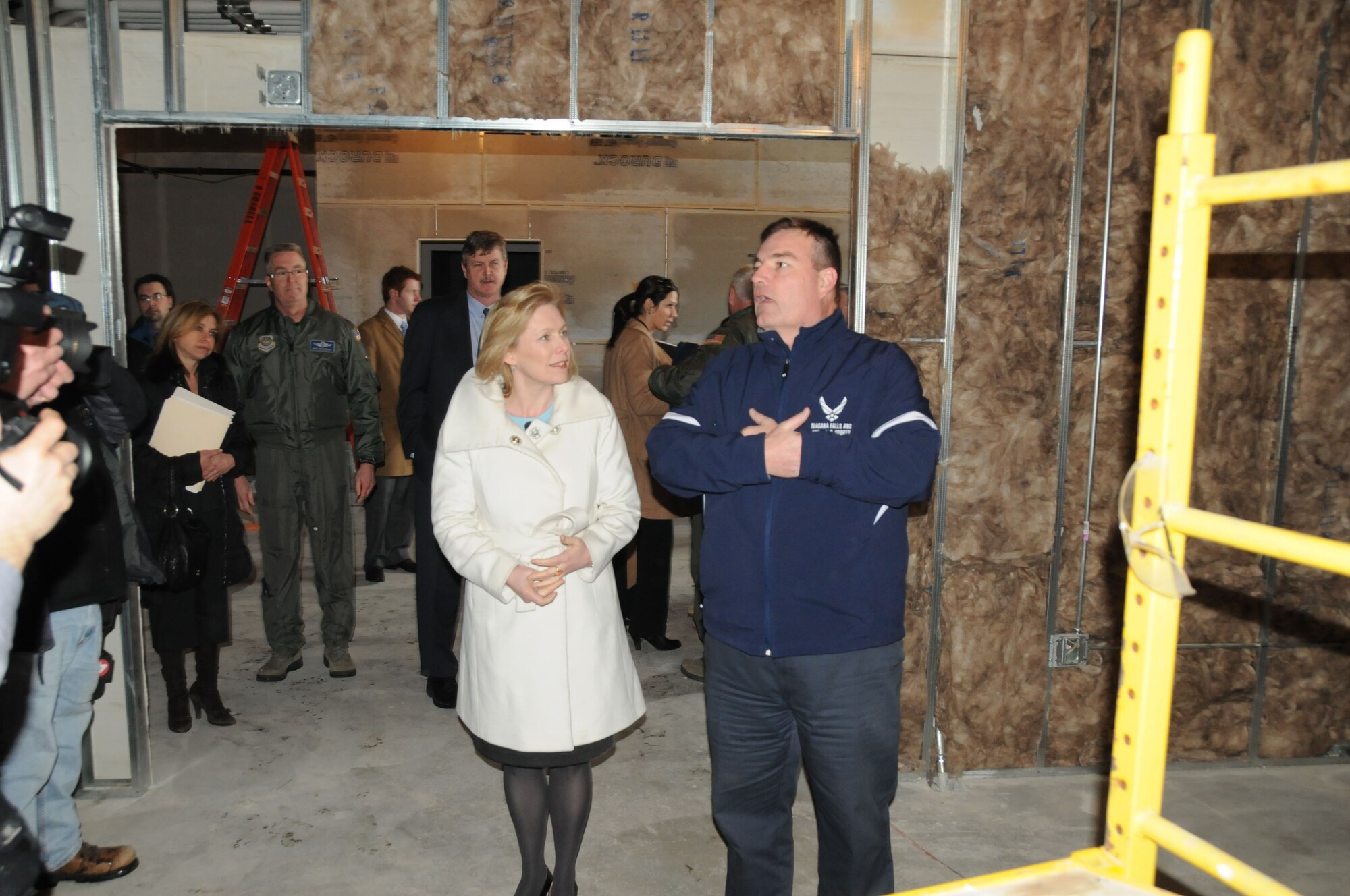 Mr. Michael Williams gives Senator Kirsten Gillibrand a tour of the Community Activity Center at the Niagara Falls Air Reserve Station March 25, 2011 Niagara Falls, NY. This building when completed will be the state of the art dining and meeting facility serving up to 800 airmen.(Air Force Photo/SMSgt Ray Lloyd)
