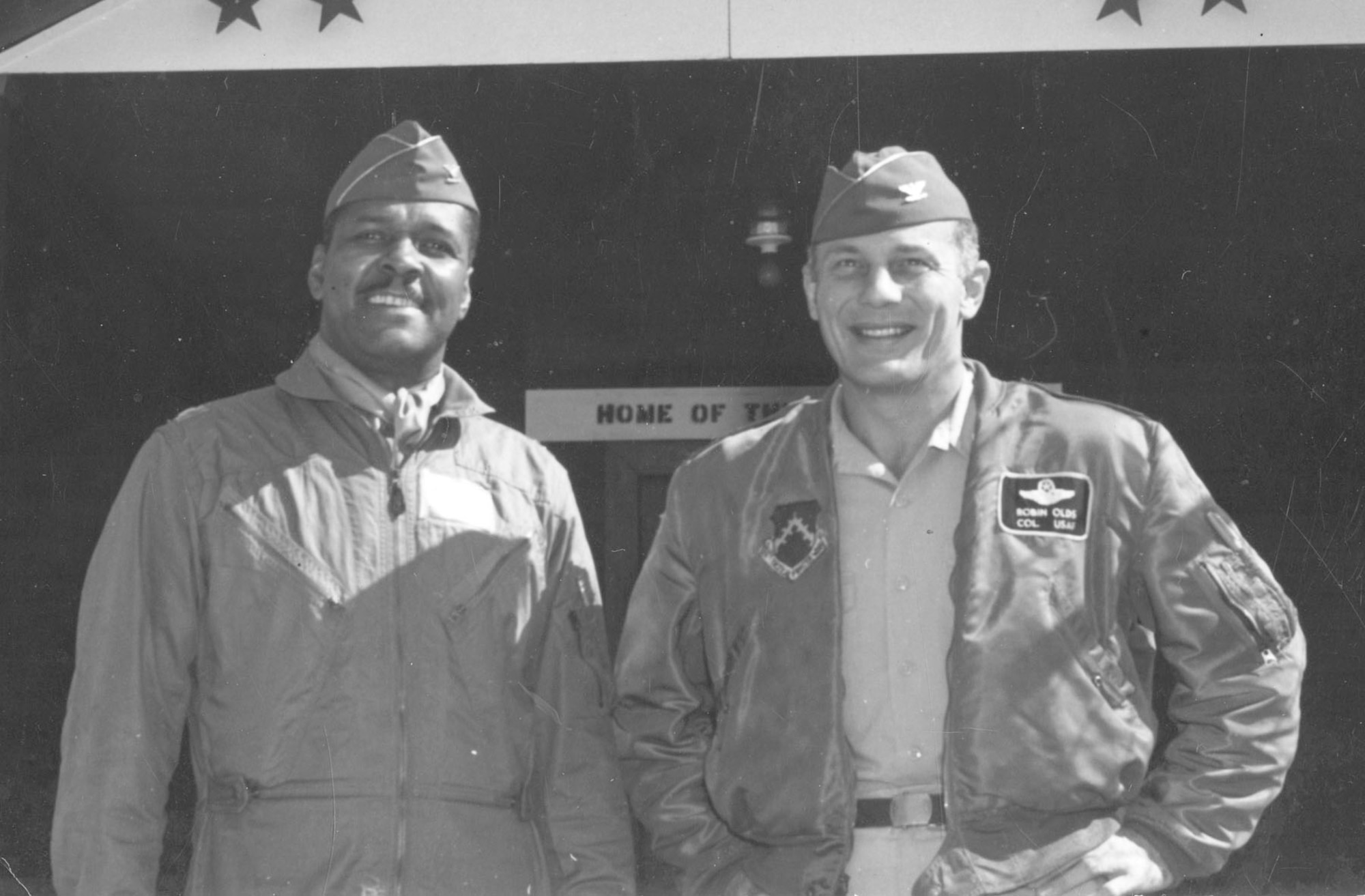 Col. Robin Olds (right) had a long and close friendship with Col. Chappie James, who became the 8th Tactical Fighter Wing vice commander after Col. Vermont Garrison. James, a former Tuskegee Airman, later became the USAF’s first African-American four-star general.(U.S. Air Force photo)
