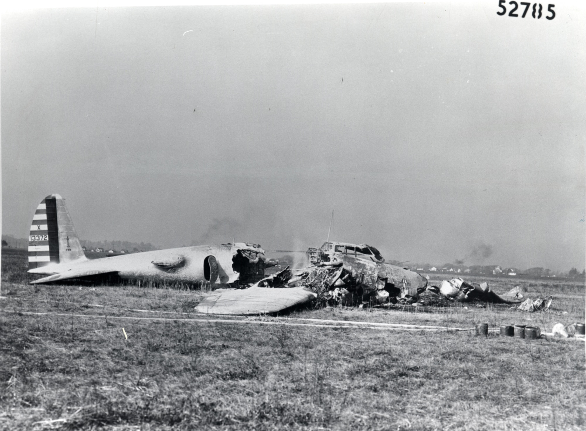Remains of the XB-17 (Model 299) following its crash due to an attempted takeoff with locked elevator controls. (U.S. Air Force photo)
