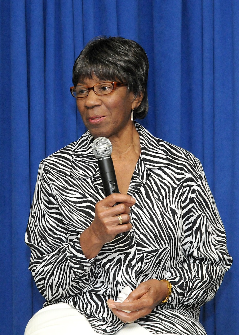 Randolph AFB, TX, 3/31/2011:  Lucille Bridges, mother of Ruby Bridges who was  among the first African-Americans to integrate New Orleans public schools in 1960, speaks at Randolph Air Force Base, Texas on March 31, 2011. Bridges spoke at the base as part of the base's Women's History Month program. (U.S. Air Force photo/David Terry)