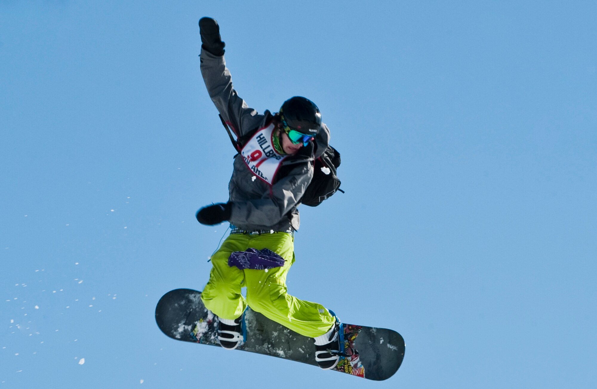 JOINT BASE ELMENDORF-RICHARDSON, Alaska -- Chanler Renna performs a trick during Hillberg's Annual Melt Down Big Air Competition March 26, Renna was also the winner of this event. During the last few days of the season, various competitions such as the big air competition and annual "Slush Cup" were held. (U.S. Air Force photo by Senior Airman Christopher Gross)