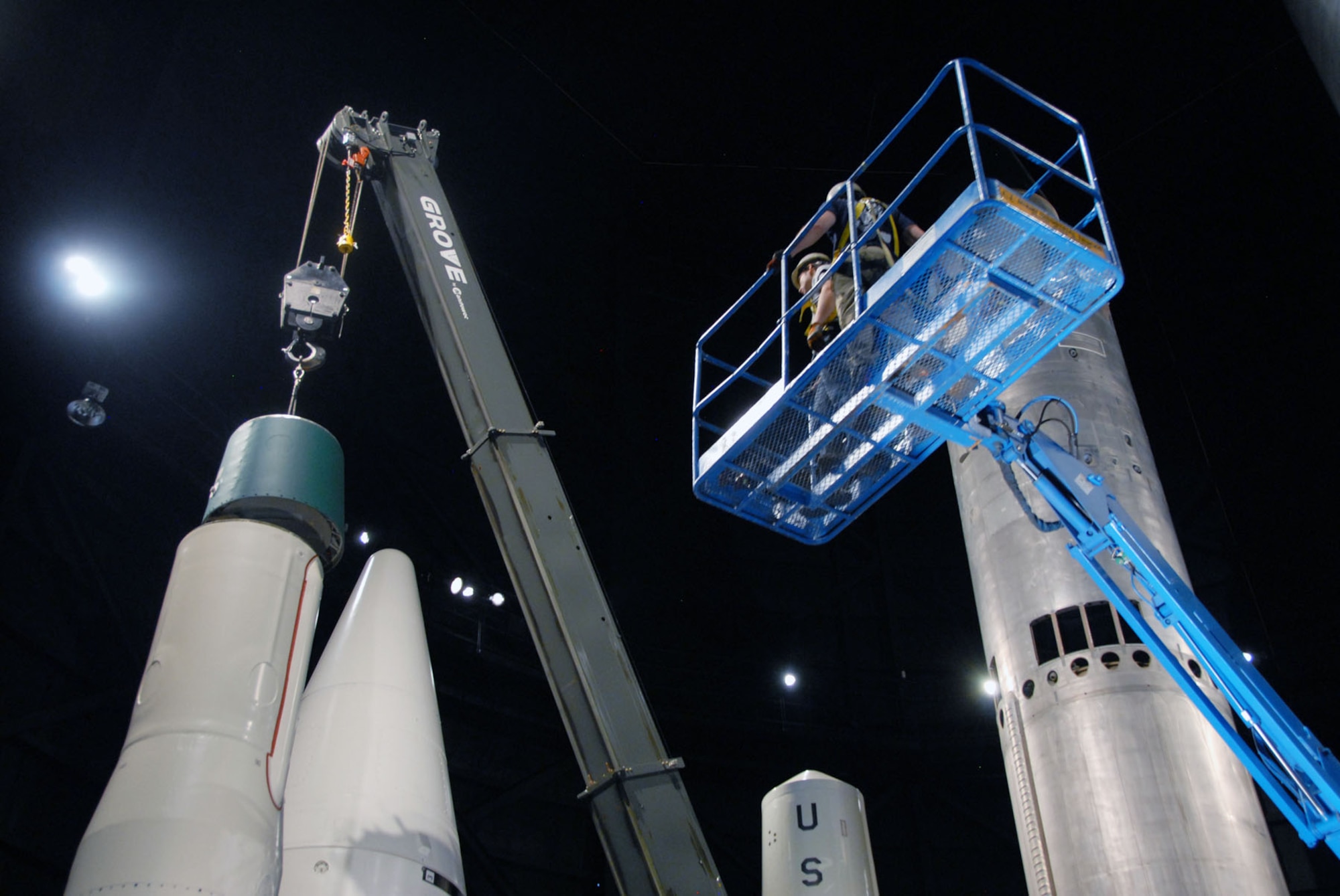 DAYTON, Ohio (03/2011) -- Restoration crews install the Minuteman IA missile in the Missile & Space Gallery at the National Museum of the U.S. Air Force. (U.S. Air Force photo)